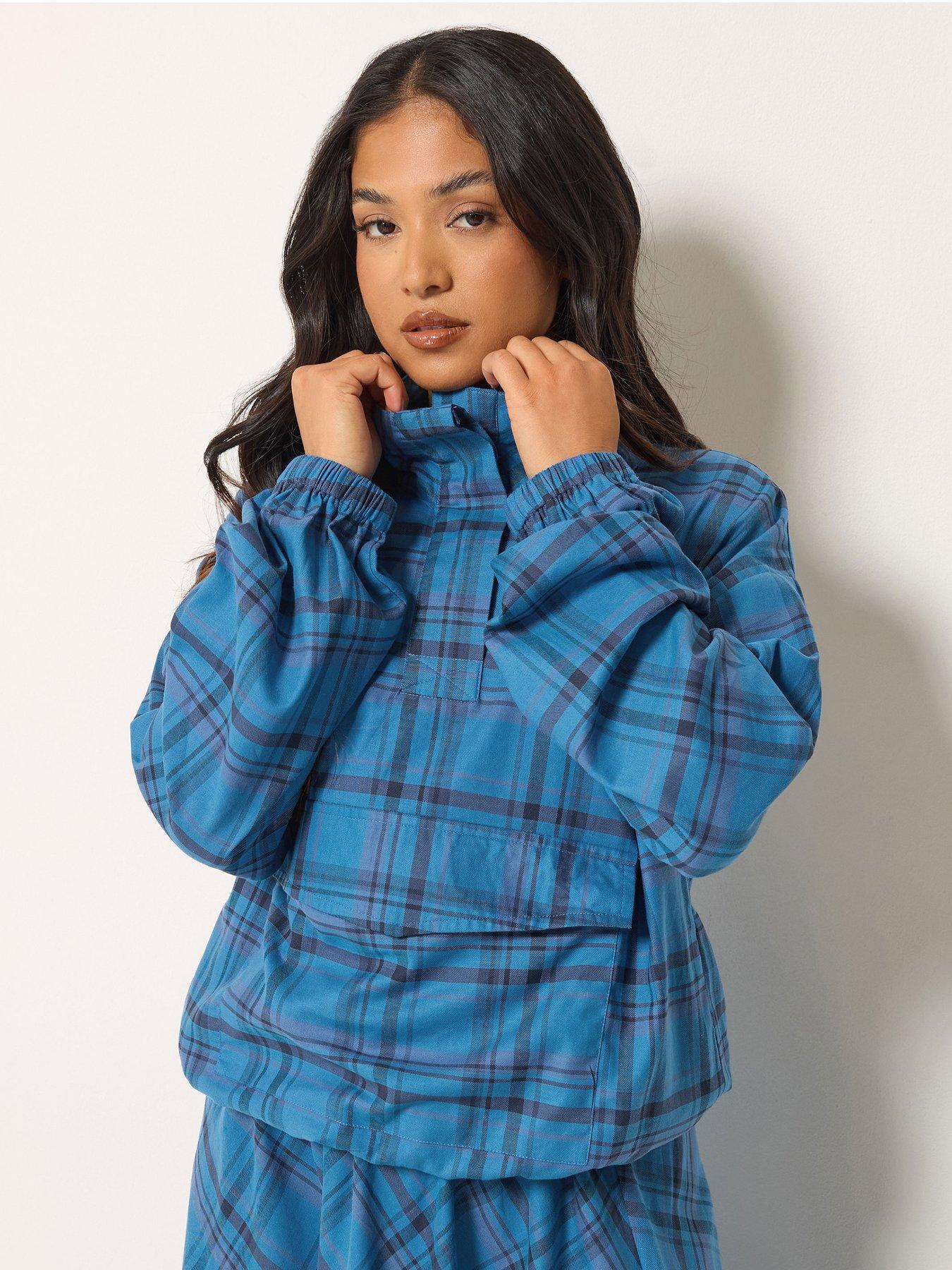 PixieGirl Petite Check Overhead Wind Breaker - Blue