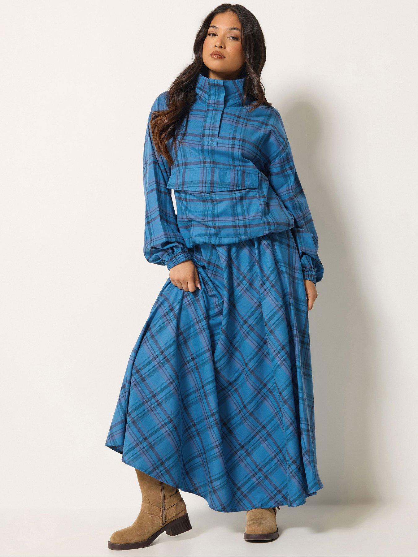Image 1 of 4 of PixieGirl Petite Check Windbreaker &amp; Skirt Set - Blue