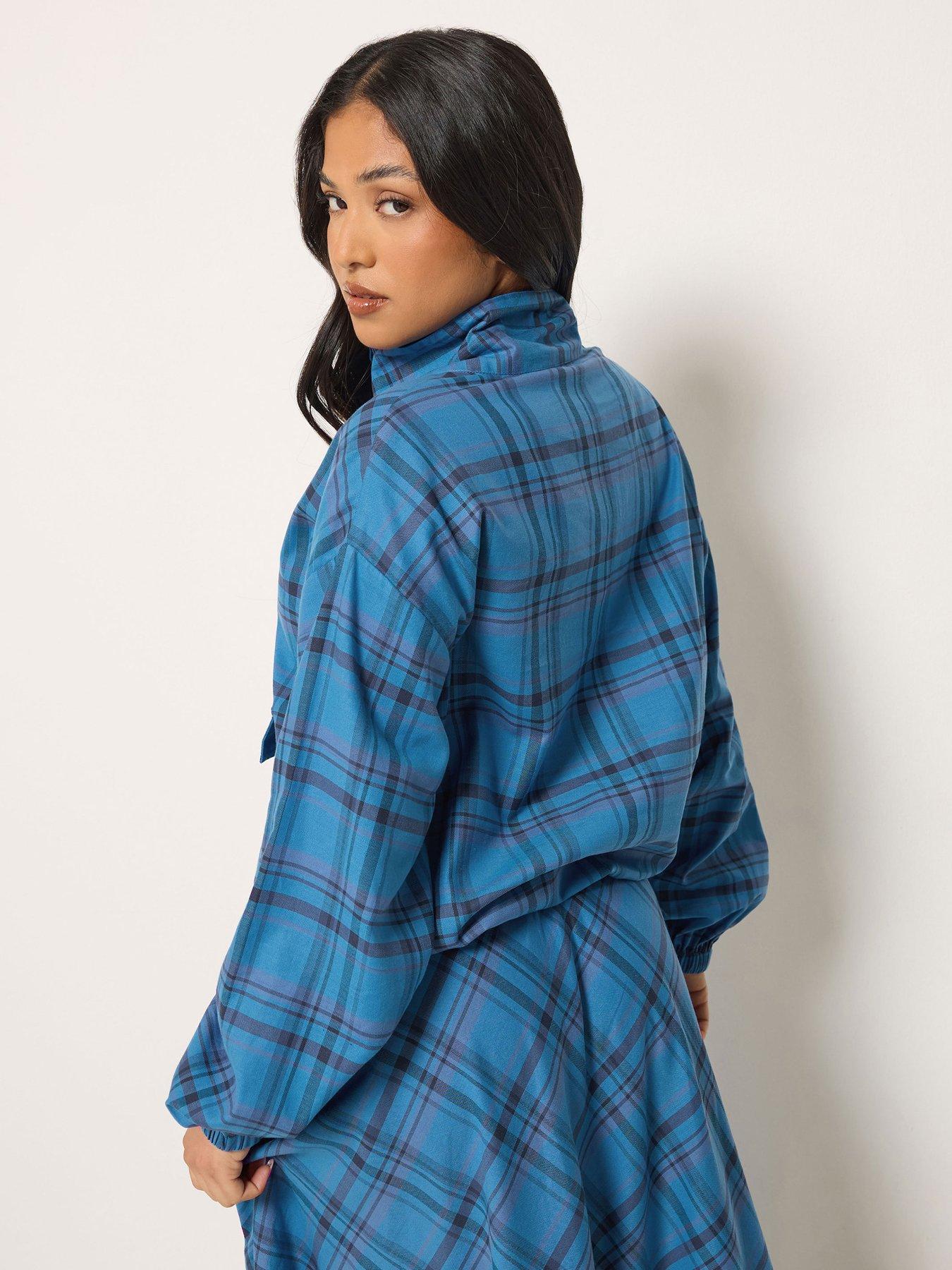 Image 2 of 4 of PixieGirl Petite Check Windbreaker &amp; Skirt Set - Blue