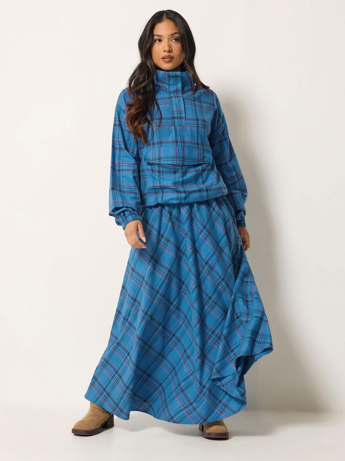 Image 3 of 4 of PixieGirl Petite Check Windbreaker &amp; Skirt Set - Blue