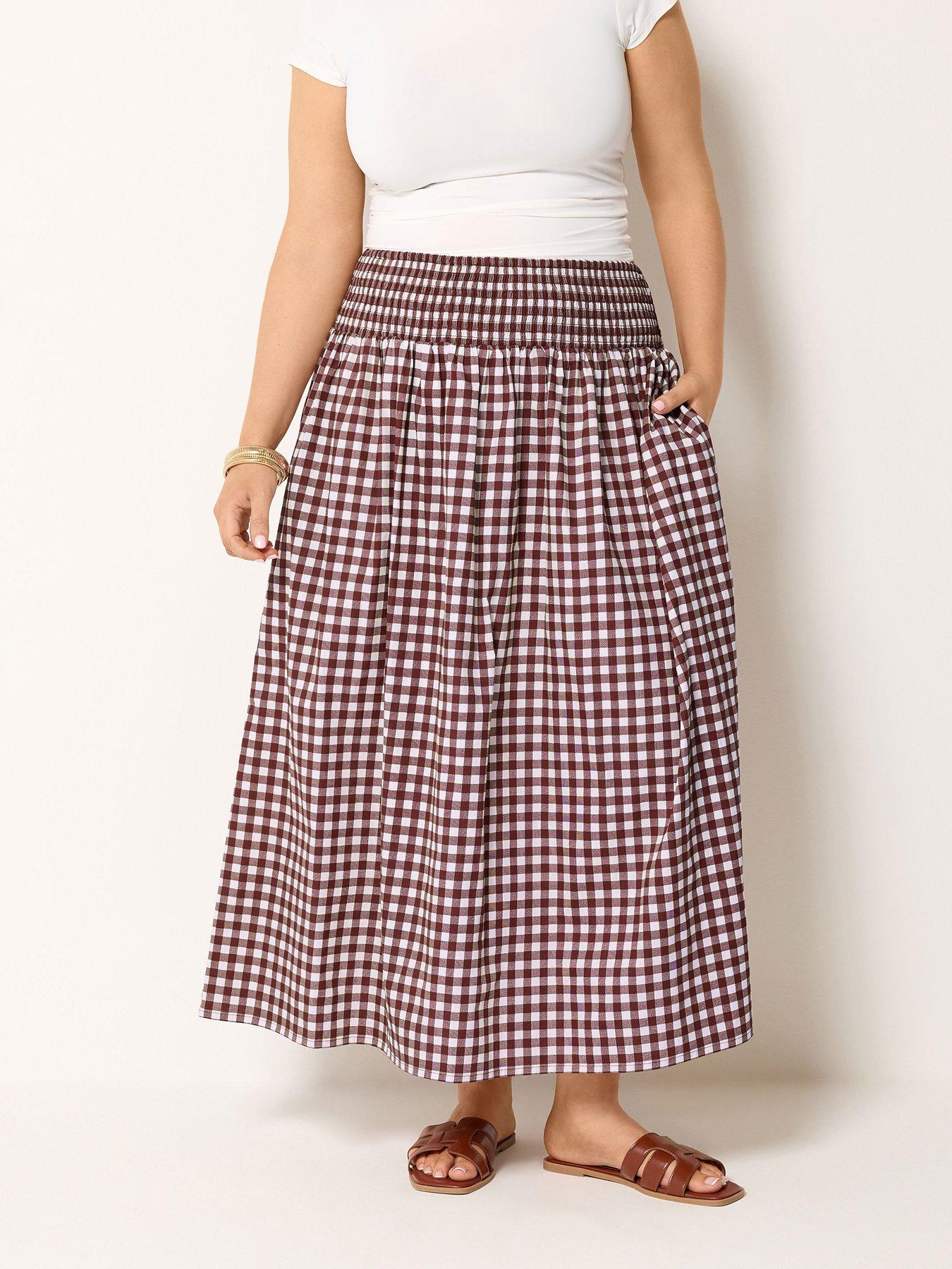Yours Curve Gingaham Skirt - Red