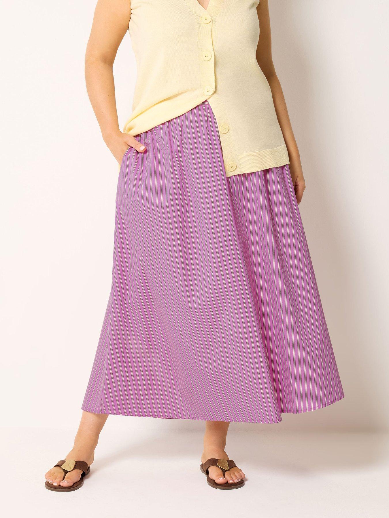 Yours Curve Stripe Midi Skirt - Pink