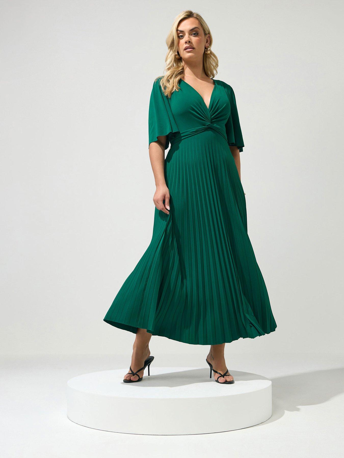 Yours Curve Knot Pleated Maxi Dress - Green