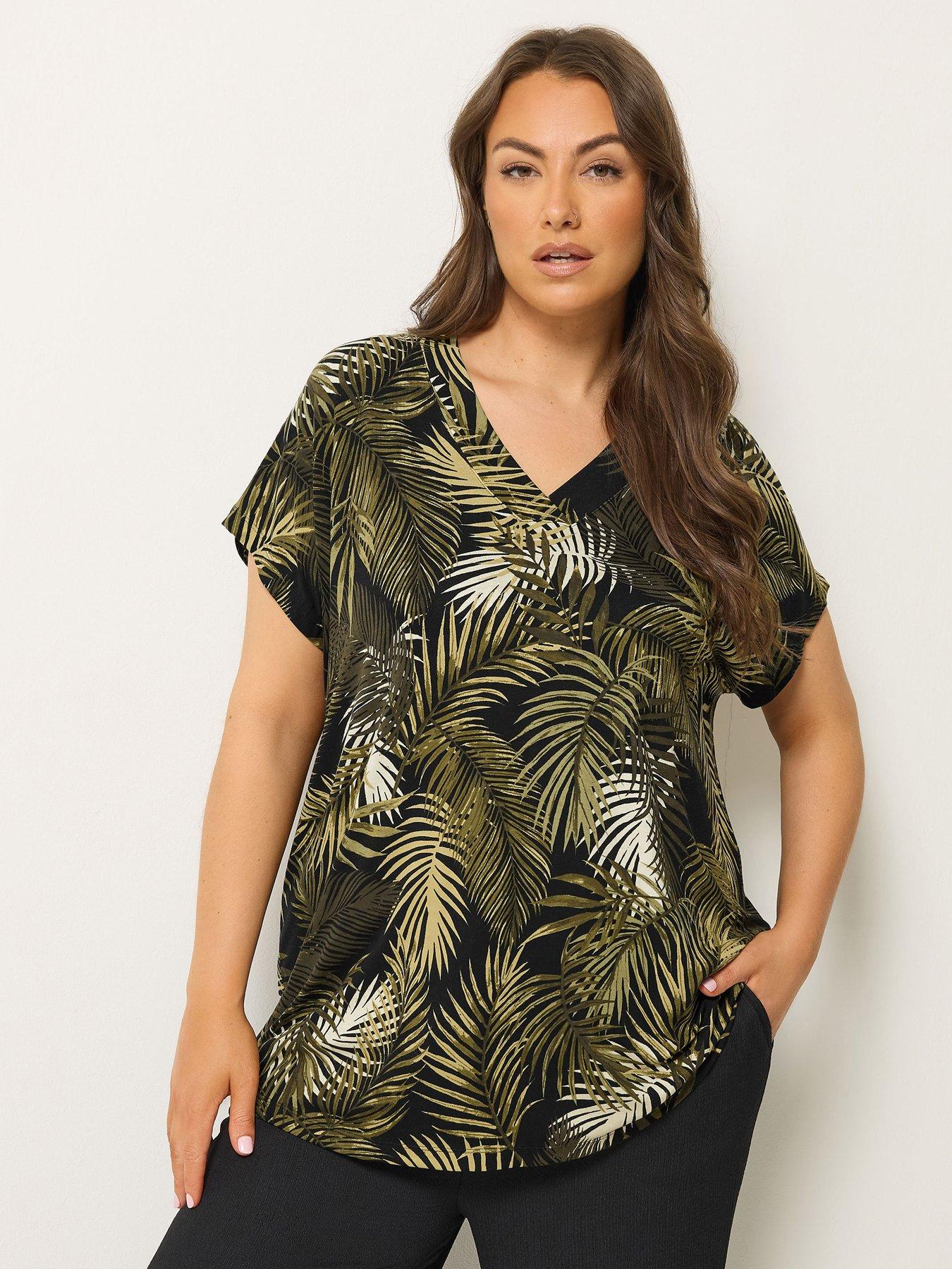 Yours Curve Wide V Neck T-Shirt - Green