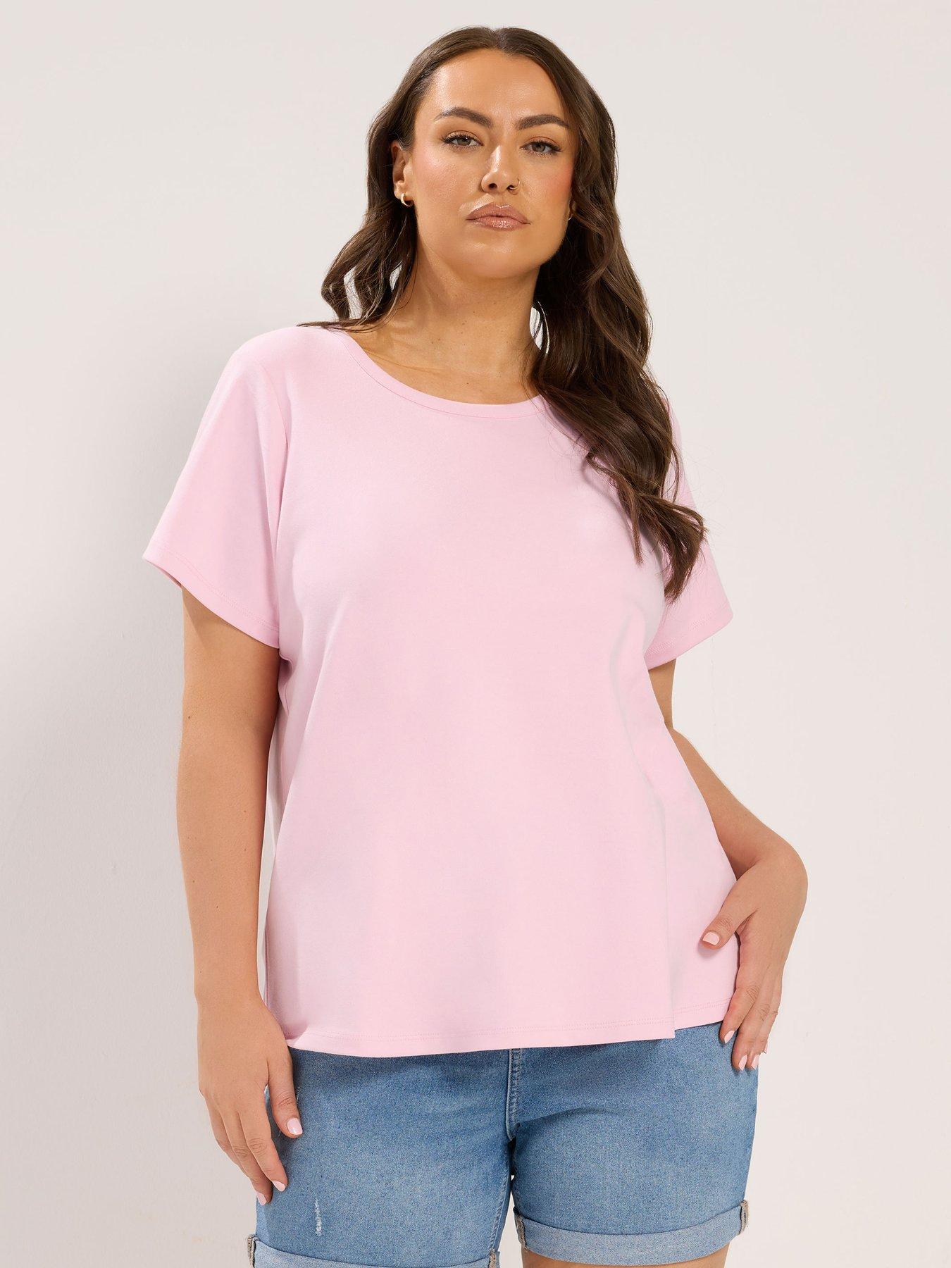 Image 1 of 4 of Yours Curve Premium Interlock T-Shirt - Pink