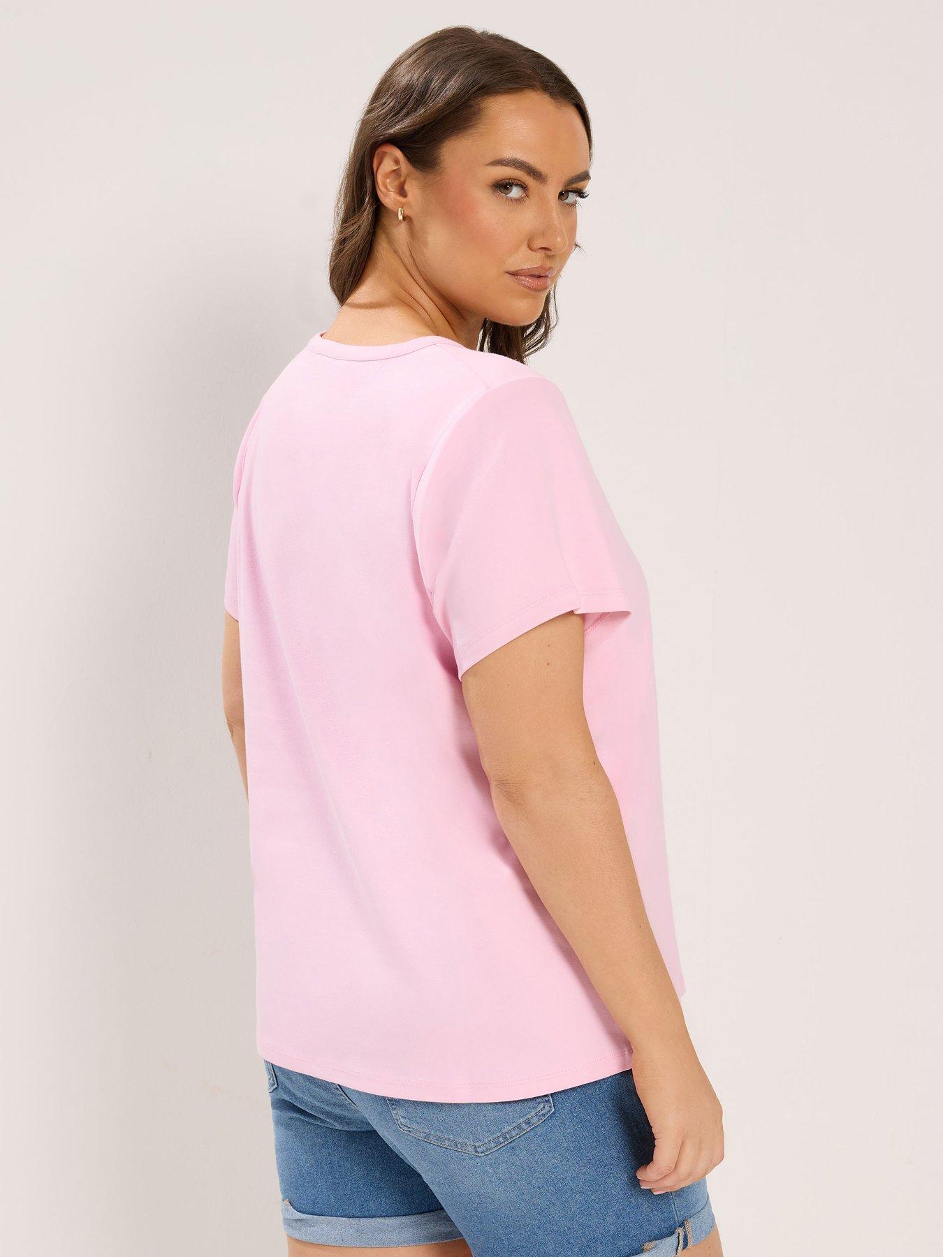 Image 2 of 4 of Yours Curve Premium Interlock T-Shirt - Pink