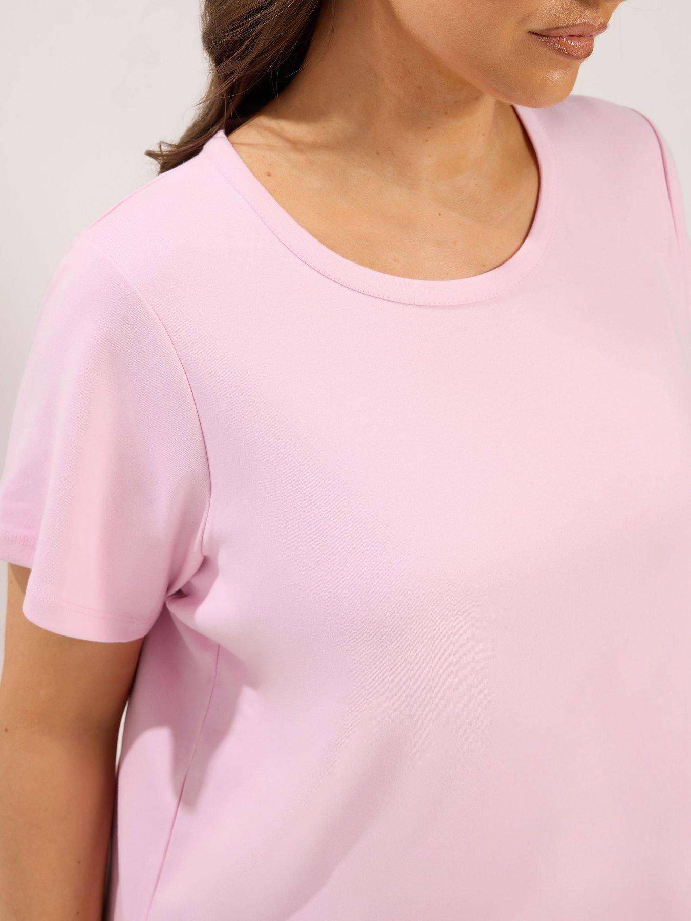 Image 4 of 4 of Yours Curve Premium Interlock T-Shirt - Pink