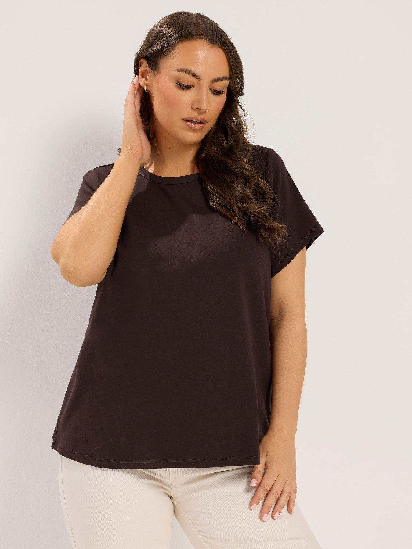 Yours Curve Interlock T-Shirt - Chocolate Brown