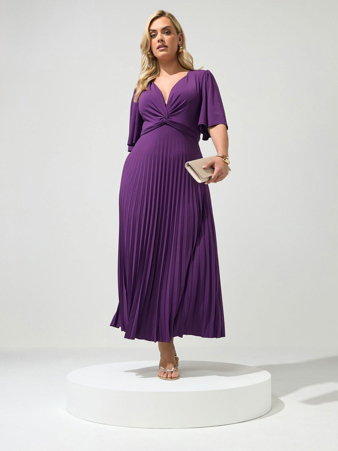 Yours Curve Knot Pleated Maxi Dress - Plum Purple