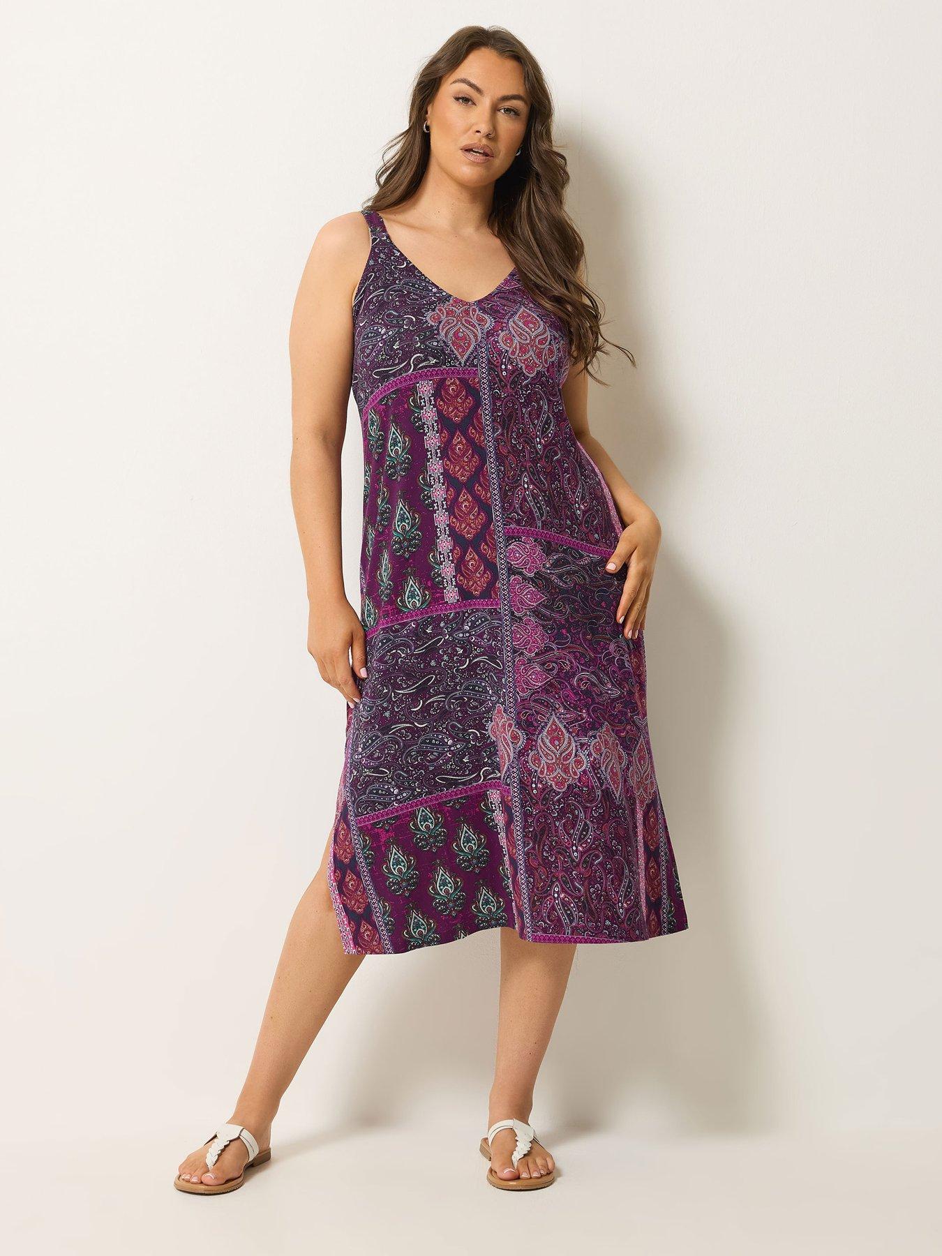 Yours Curve Throw On Paisley Printed Dress - Purple