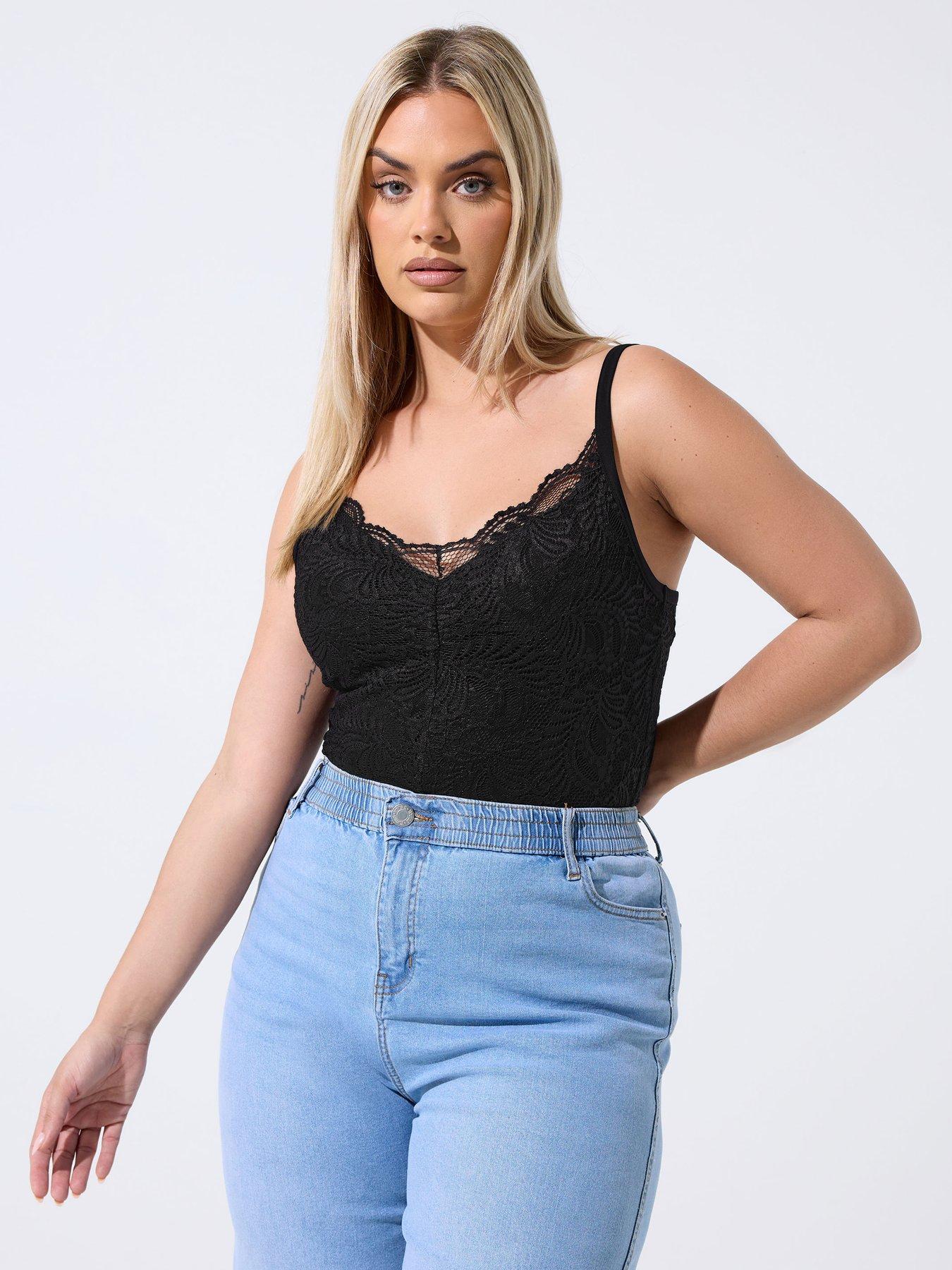 Image 1 of 4 of Yours Curve All Over Lace Bodysuit - Black