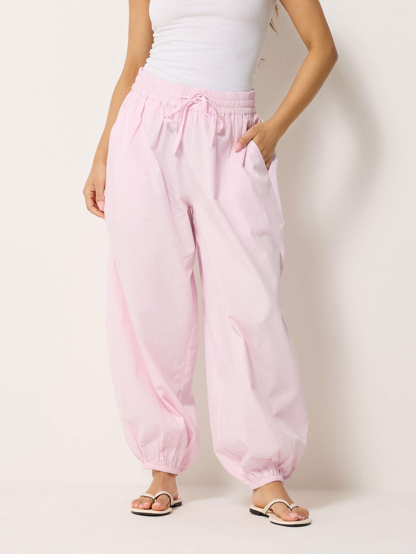 PixieGirl Petite Poplin Cuff Balloon Pants - Pink