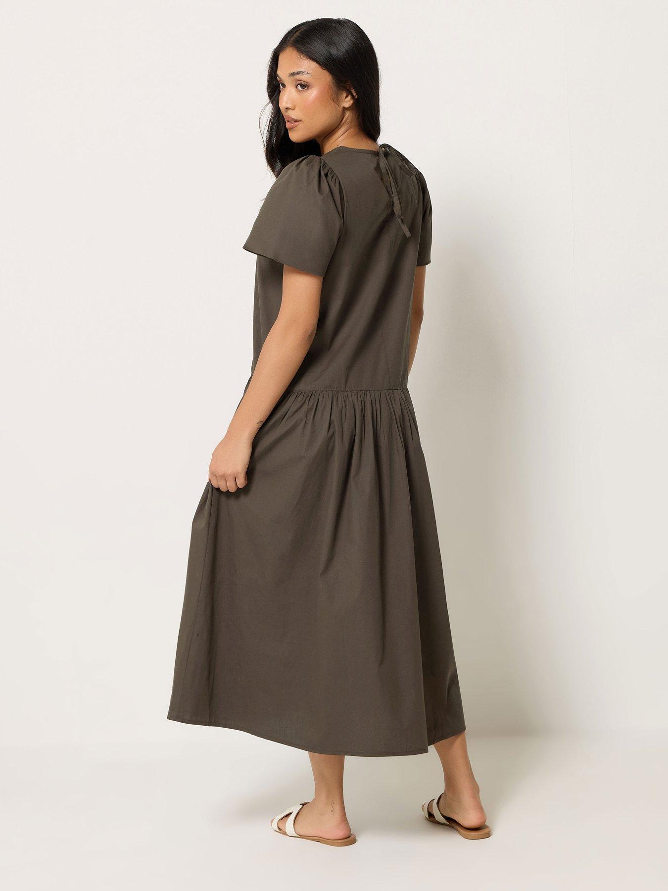 Image 2 of 4 of PixieGirl Petite Poplin Volume Maxi Dress - Brown