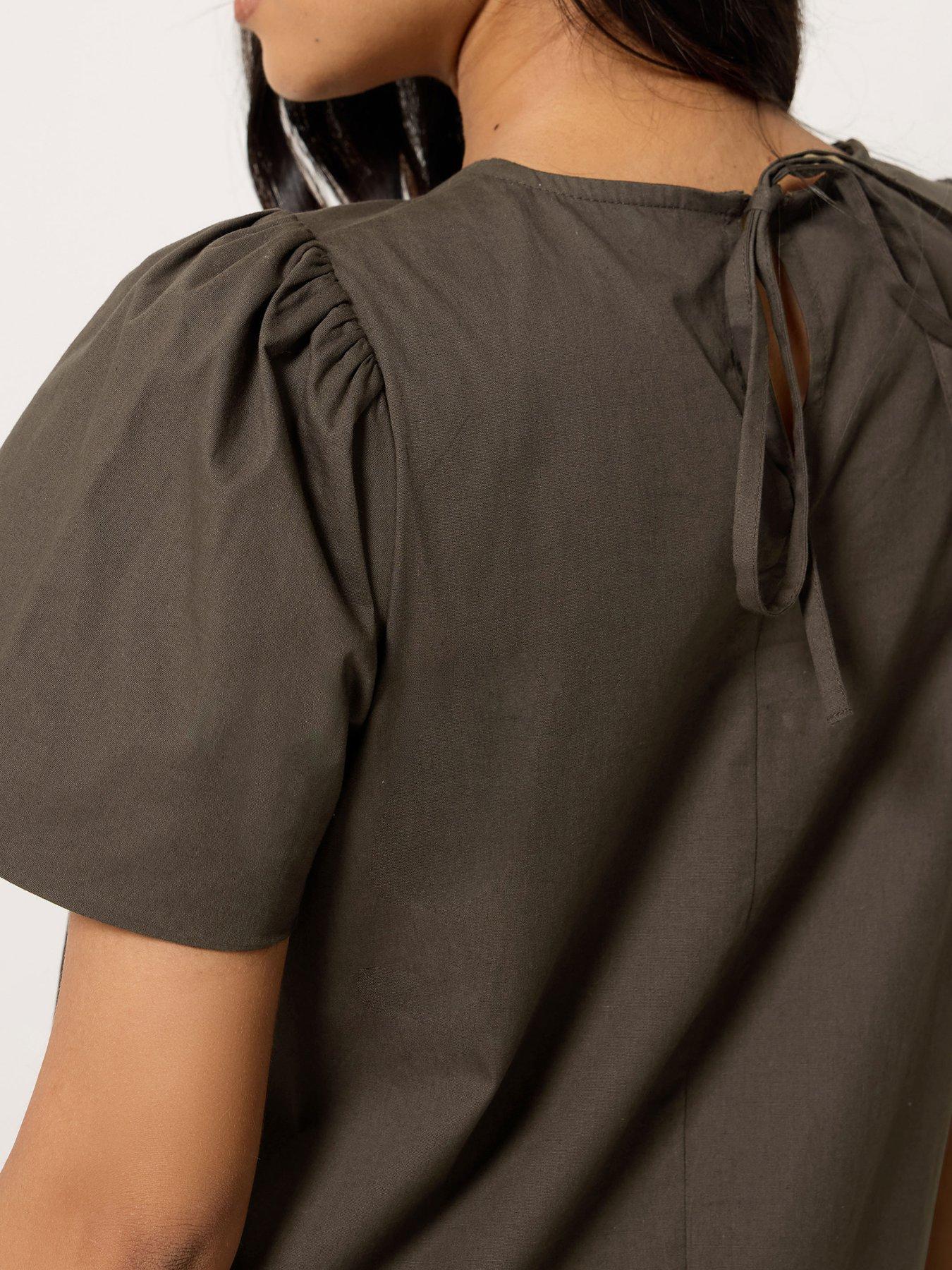 Image 4 of 4 of PixieGirl Petite Poplin Volume Maxi Dress - Brown