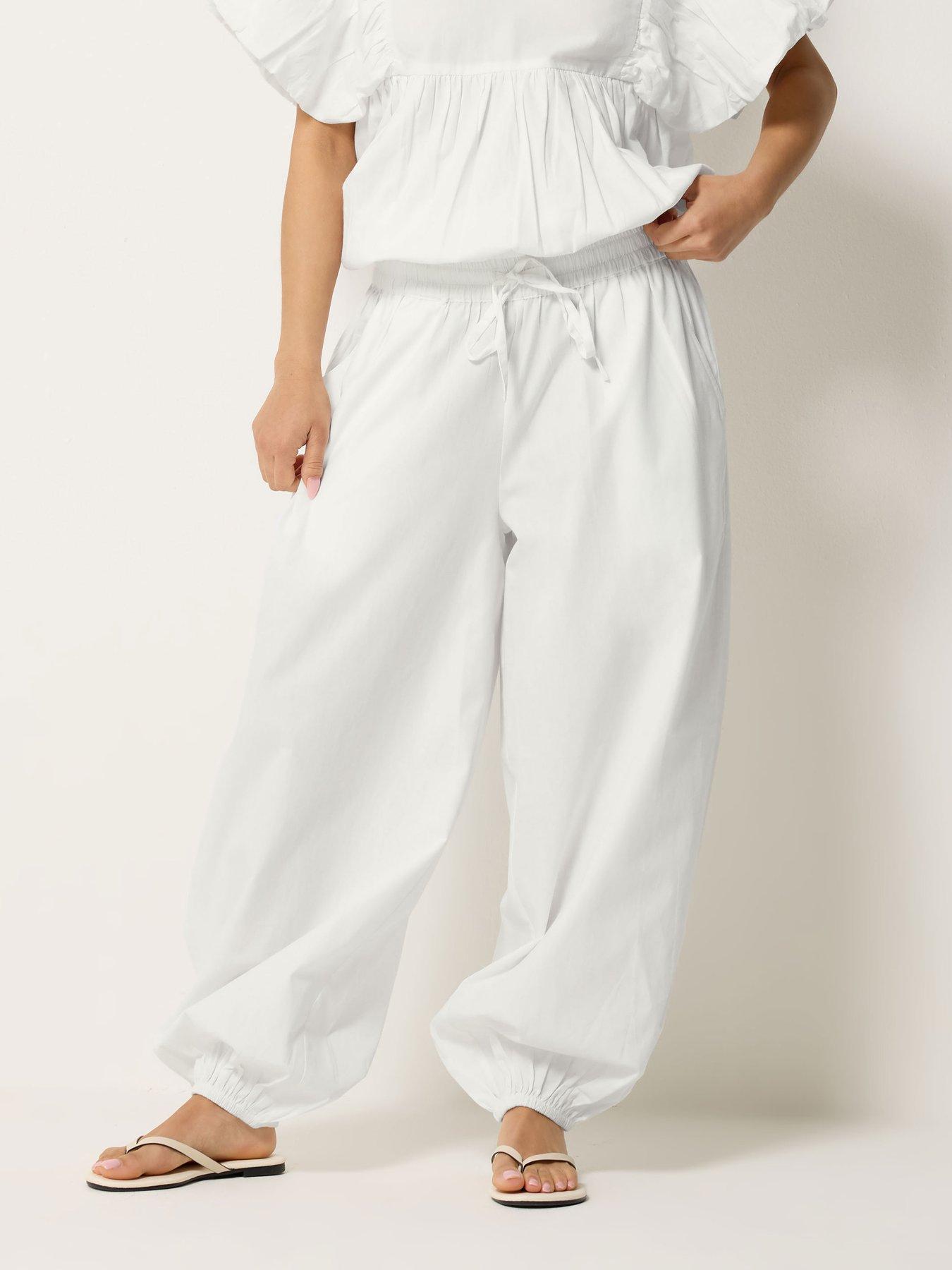 PixieGirl Petite Poplin Cuff Balloon Pants - White