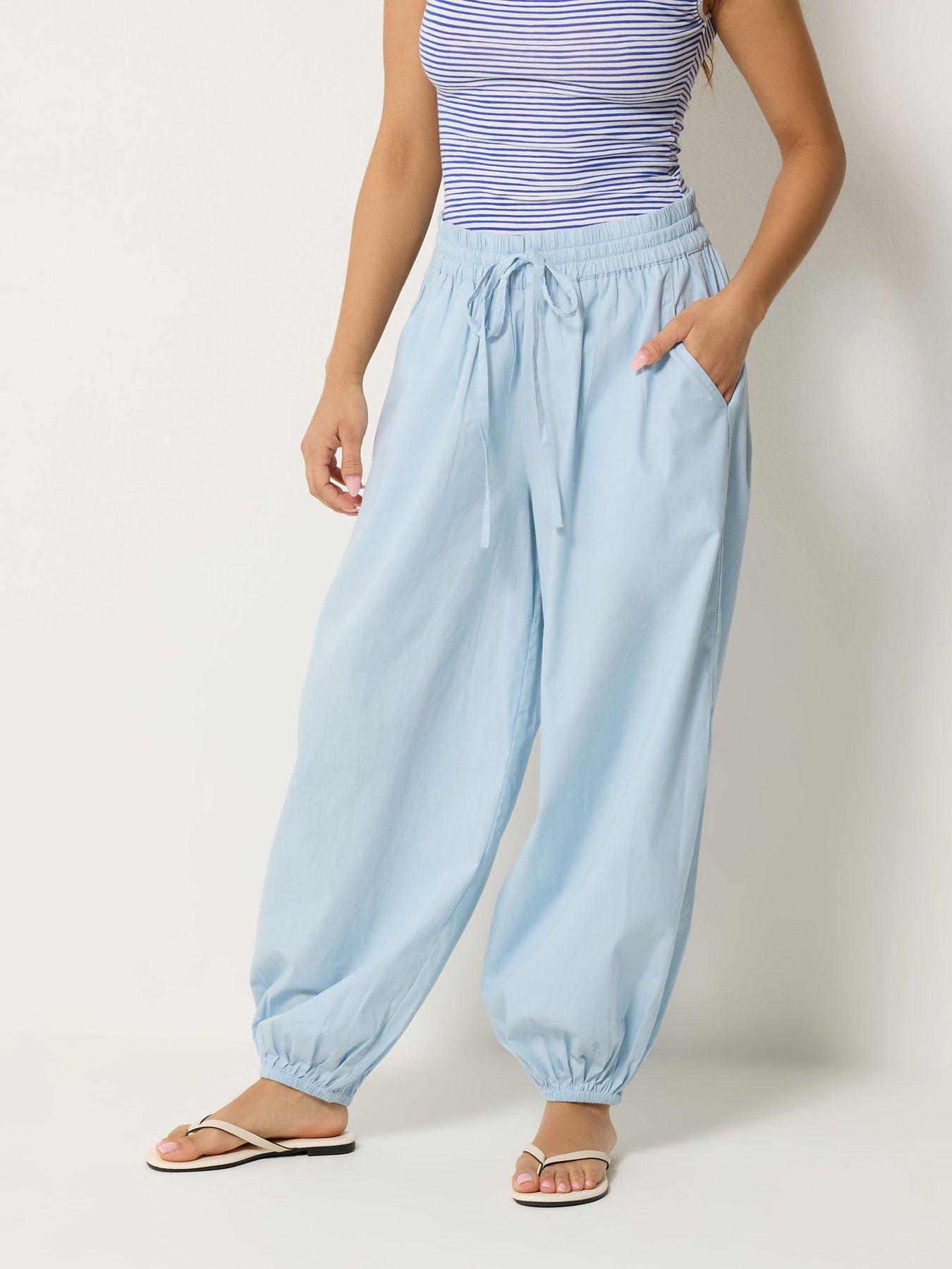 PixieGirl Petite Poplin Cuff Balloon Pants - Blue