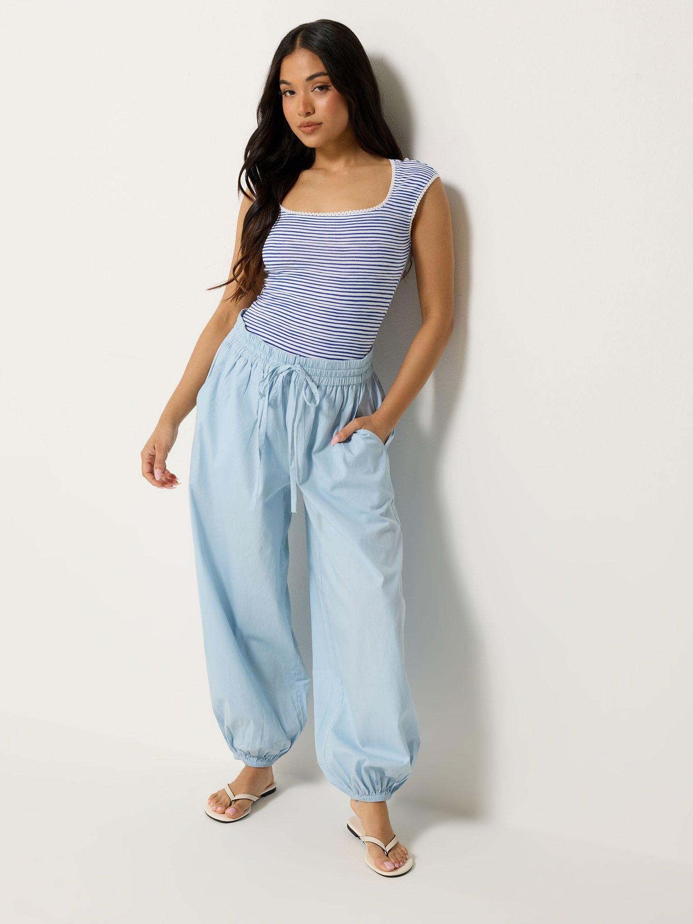 Image 3 of 4 of PixieGirl Petite Poplin Cuff Balloon Pants - Blue