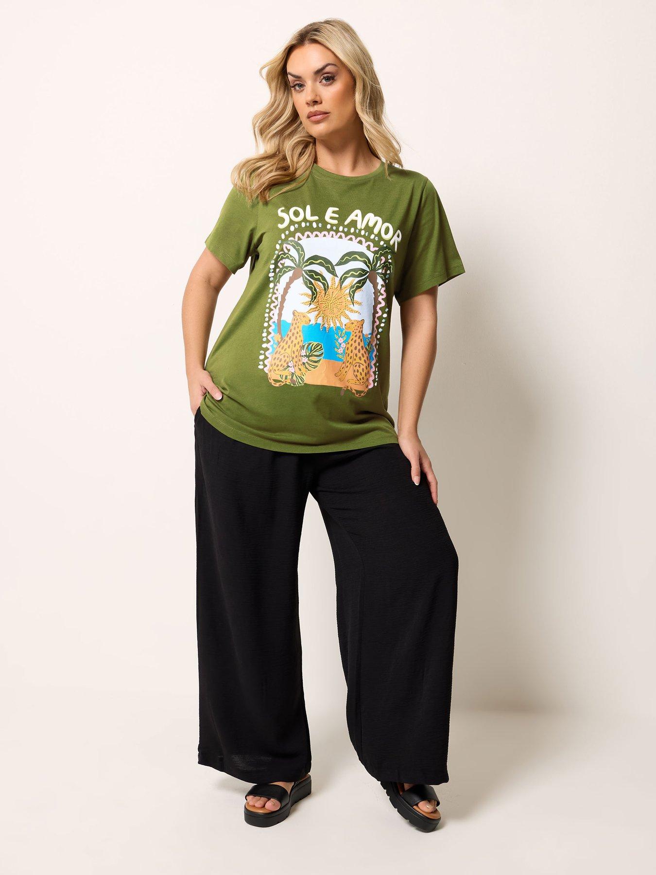Image 3 of 4 of Yours Curve Placement Core Bead T-Shirt - Green