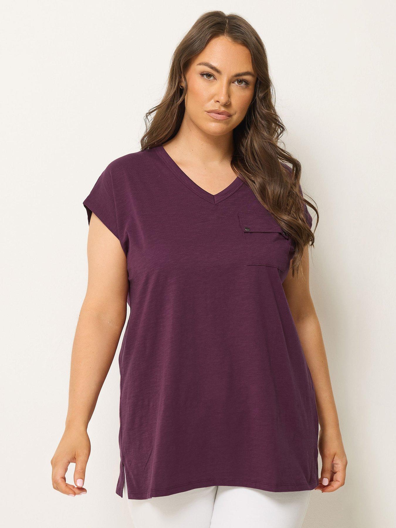 Yours Curve Regular V-Neck Tops - Purple