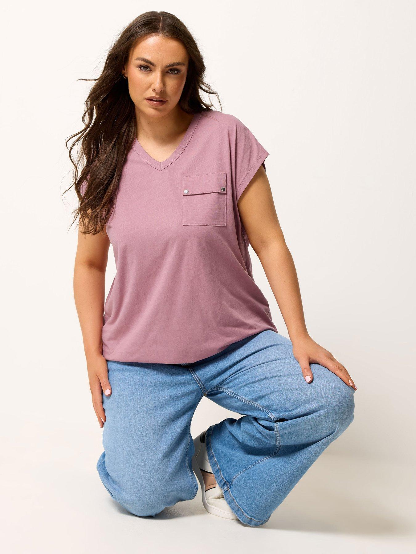 Yours Curve Regular V-Neck Tops - Pink