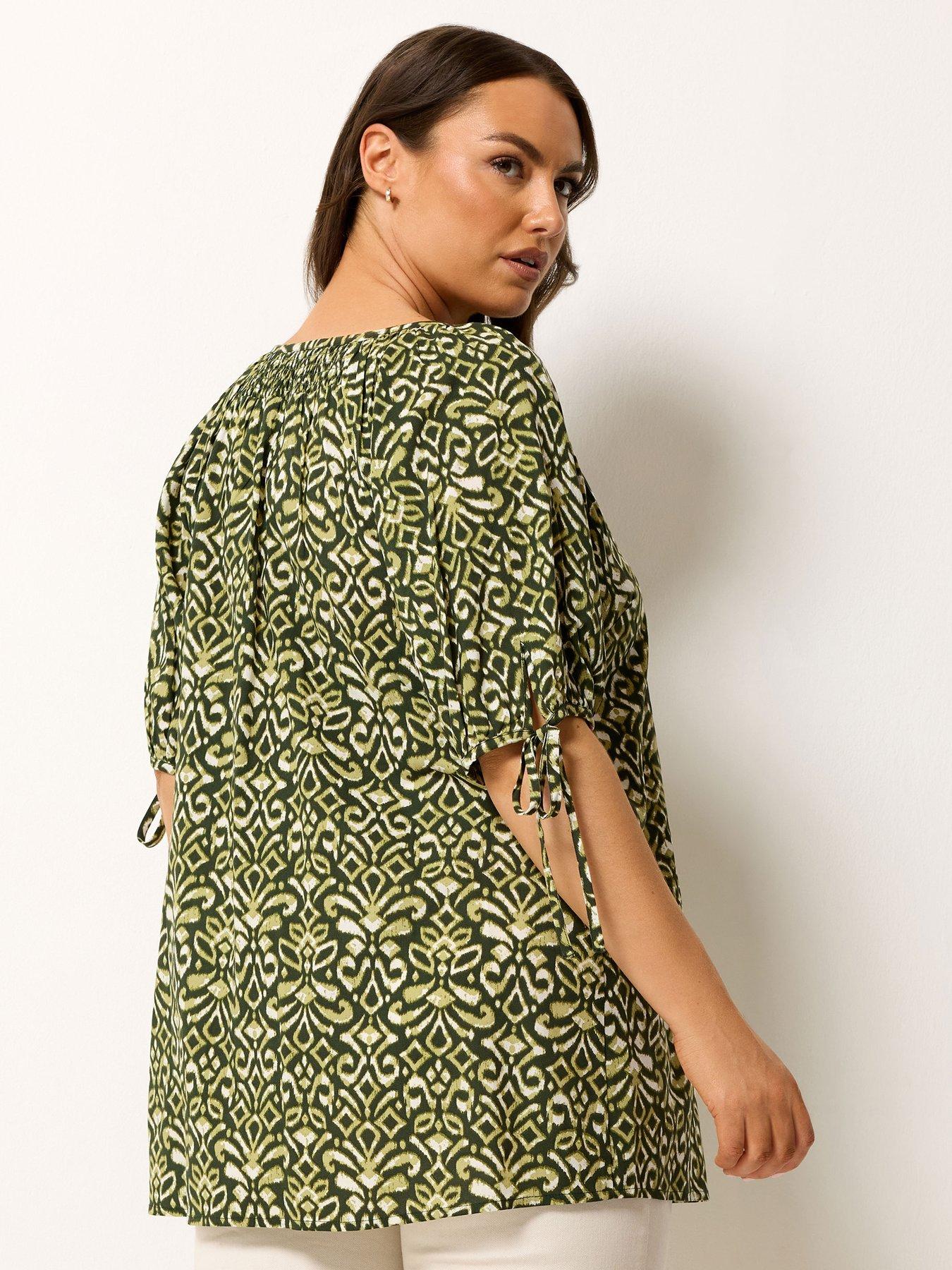 Image 2 of 4 of Yours Curve Ikat Print Blouse - Green