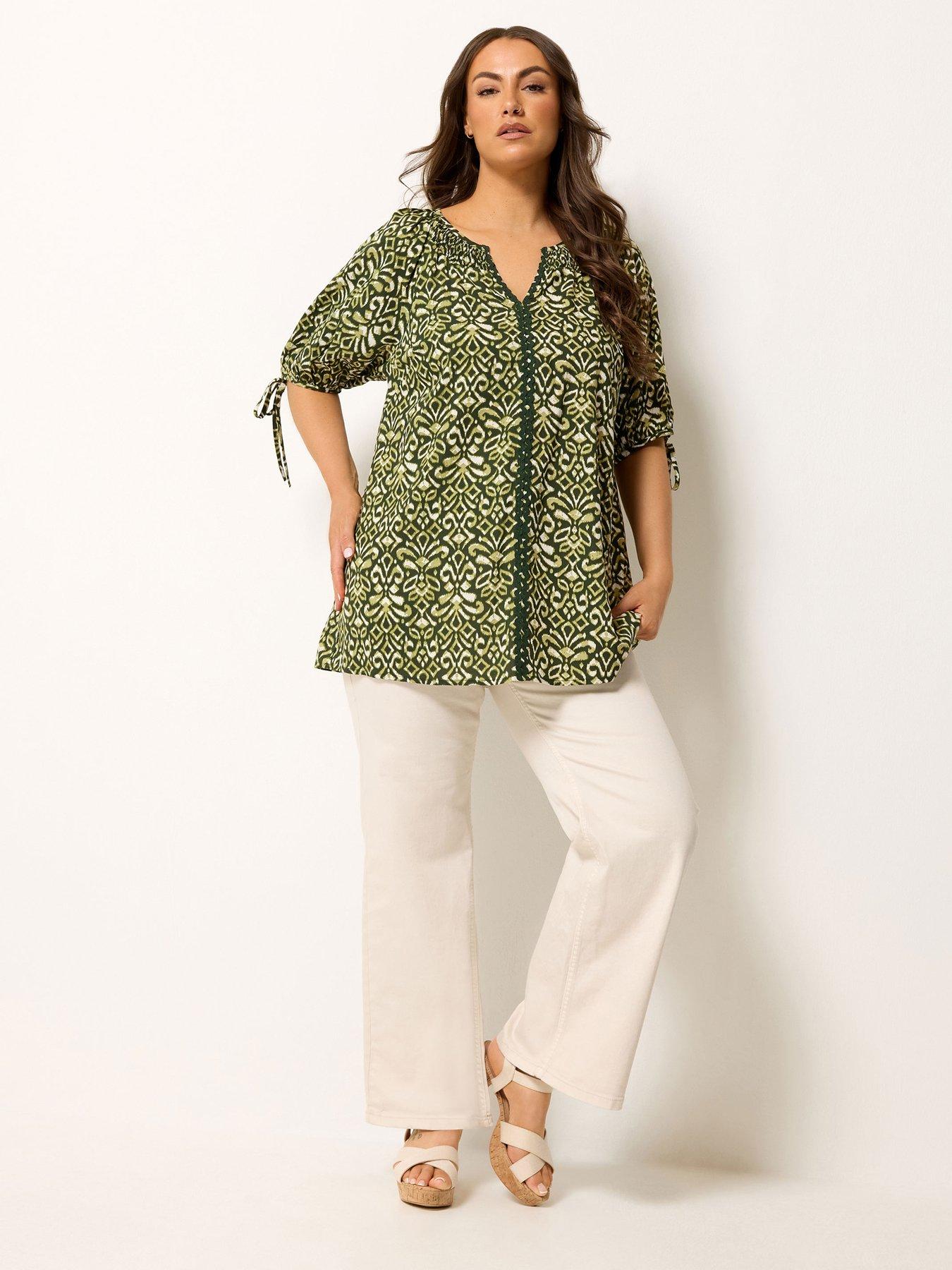 Image 3 of 4 of Yours Curve Ikat Print Blouse - Green