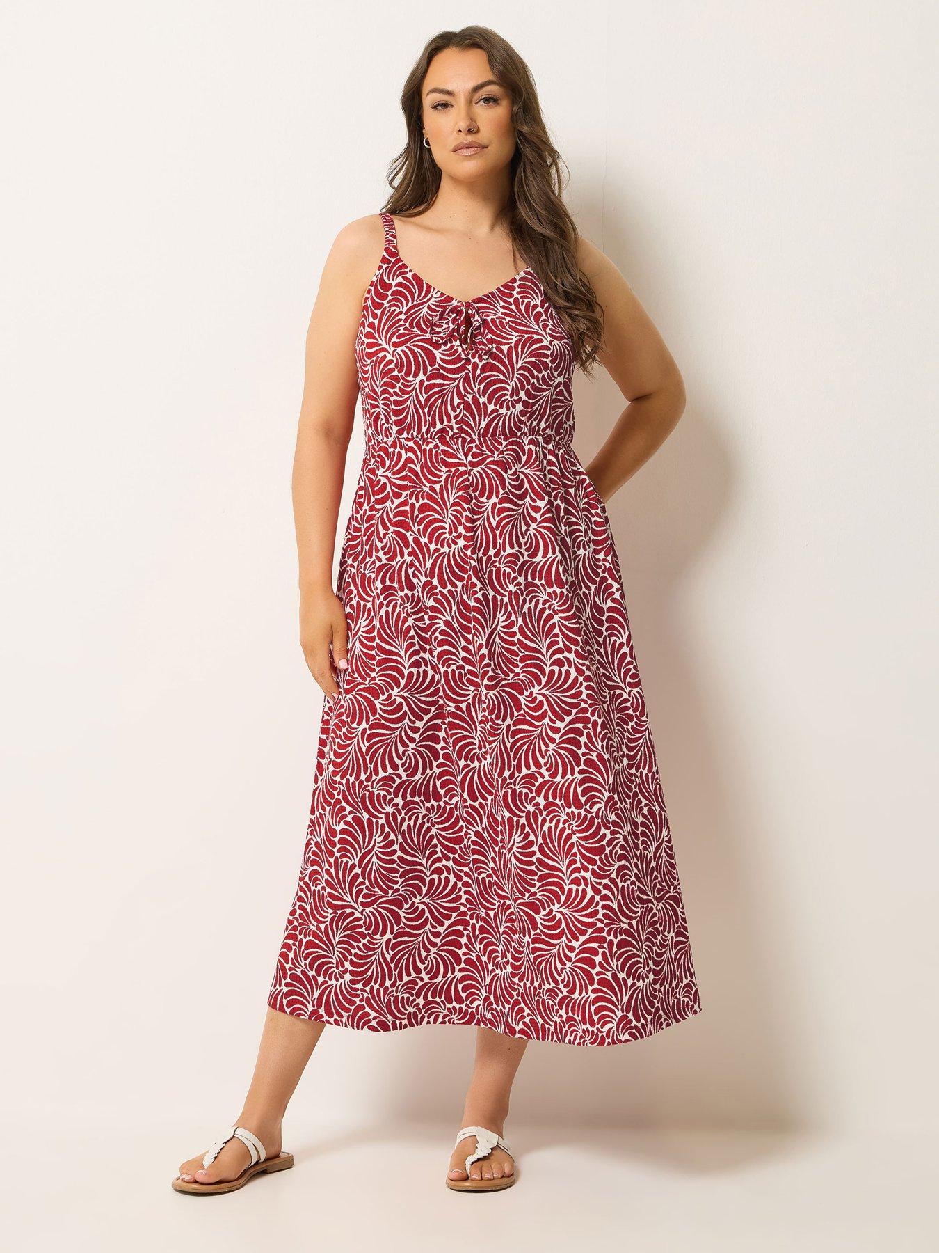 Yours Curve Textured Swirl Print Keyhole Dress - Red
