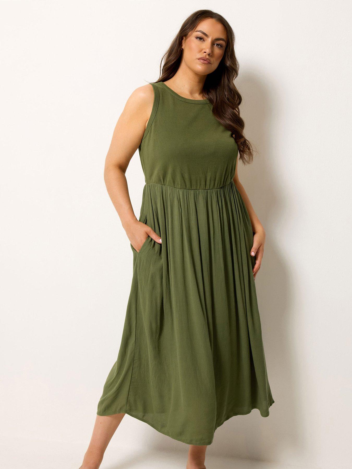 Yours Curve Mixed Midaxi Dress Green