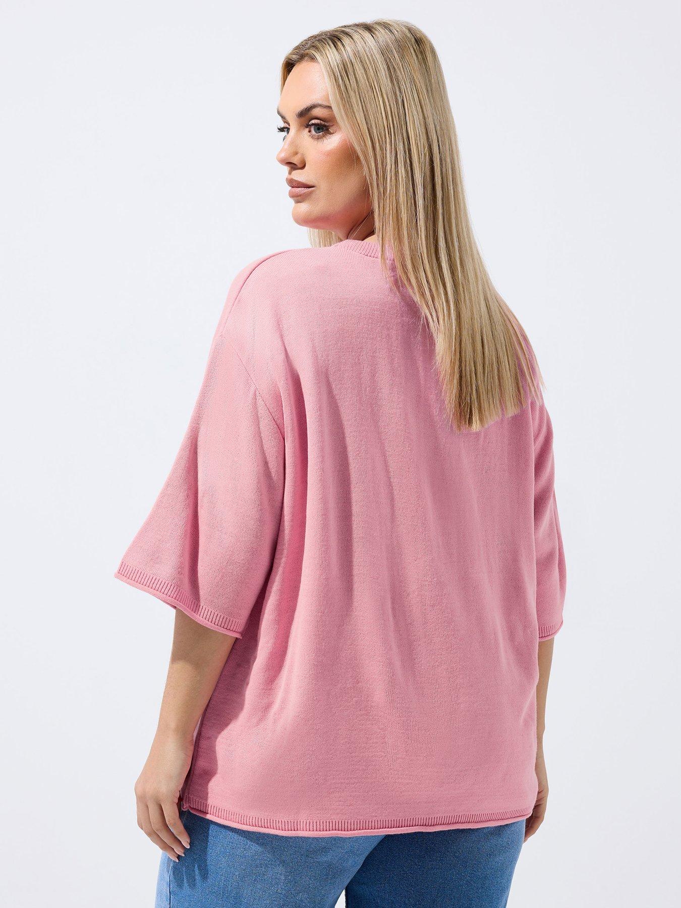 Image 2 of 4 of Yours Curve Strawberry Knit Boxy Top - Pink