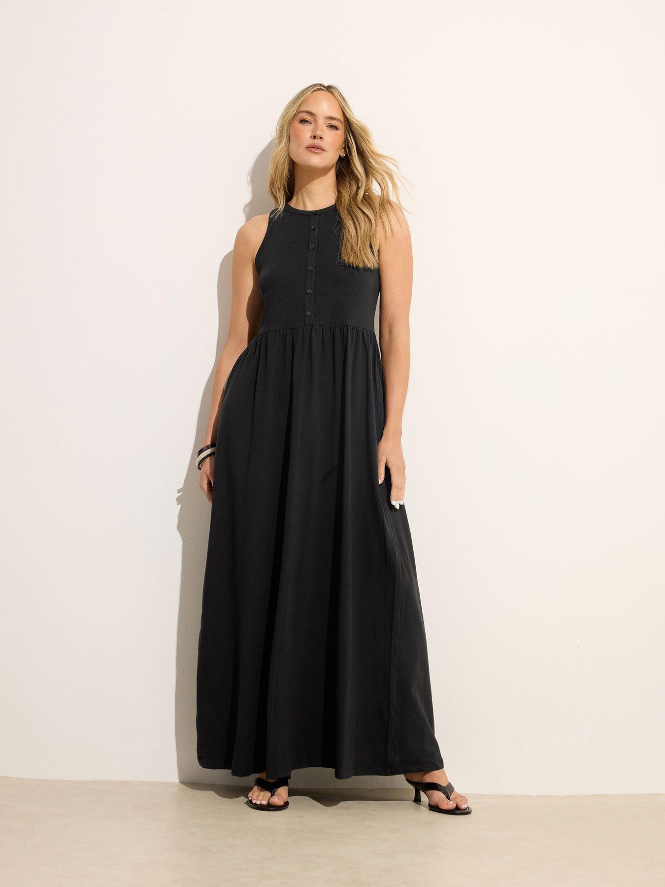 Image 1 of 4 of Long Tall Sally Jersey Button Detail Dress - Black