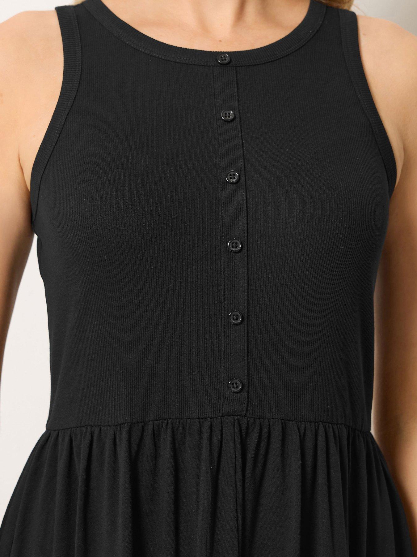 Image 4 of 4 of Long Tall Sally Jersey Button Detail Dress - Black