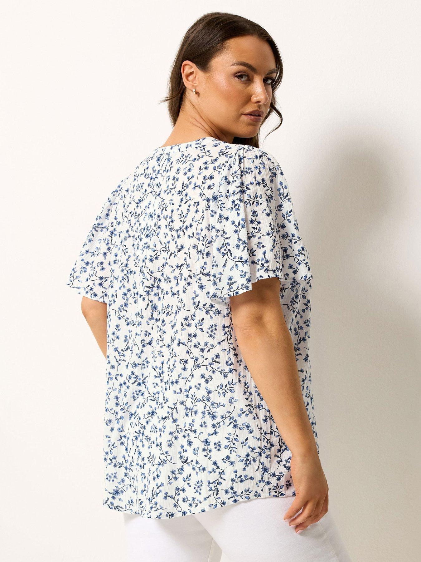 Image 2 of 4 of Yours Curve Ditsy Crinkle Notchneck Blouse - White