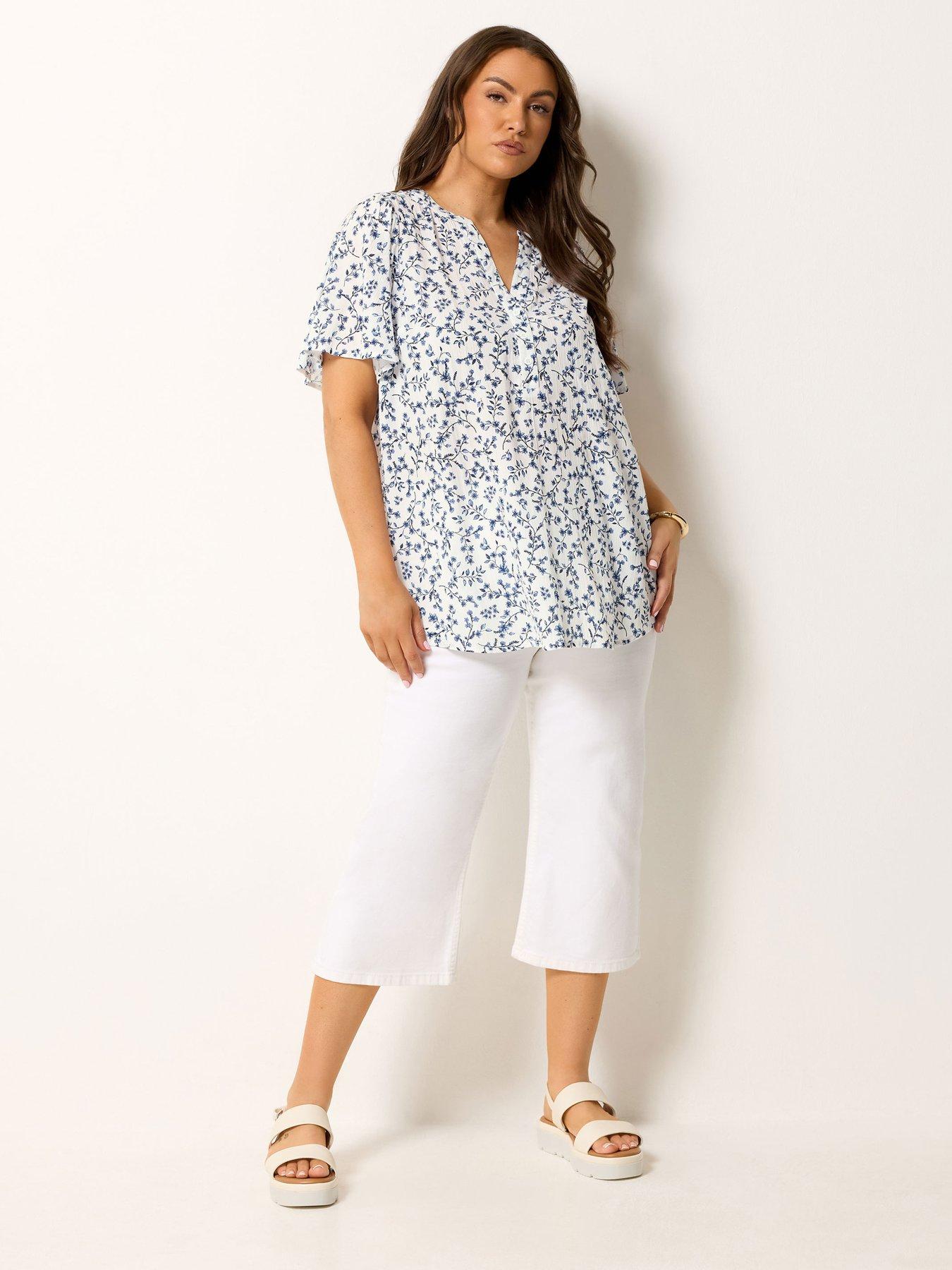 Image 3 of 4 of Yours Curve Ditsy Crinkle Notchneck Blouse - White