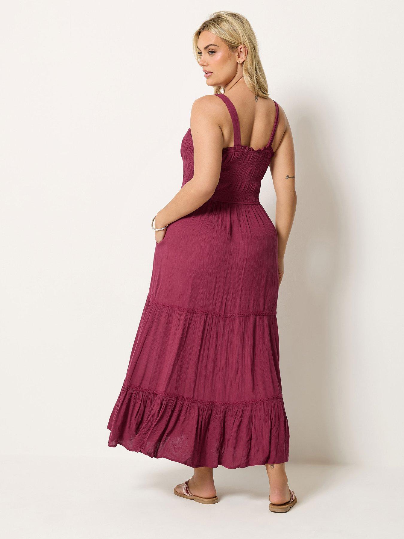 Image 2 of 4 of Yours Curve Printed Shirred Placket Dress - Red