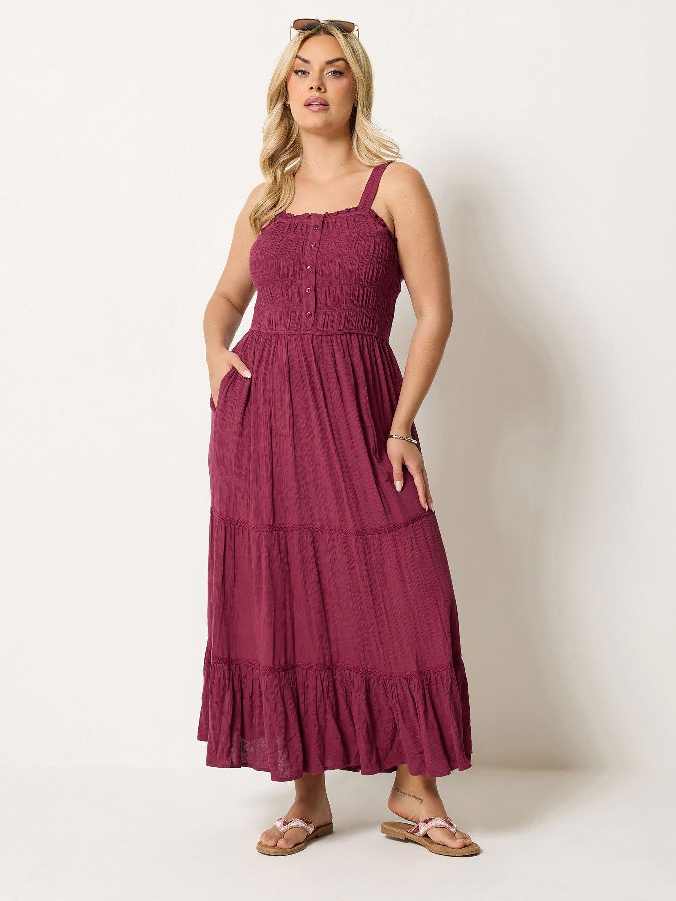 Image 3 of 4 of Yours Curve Printed Shirred Placket Dress - Red