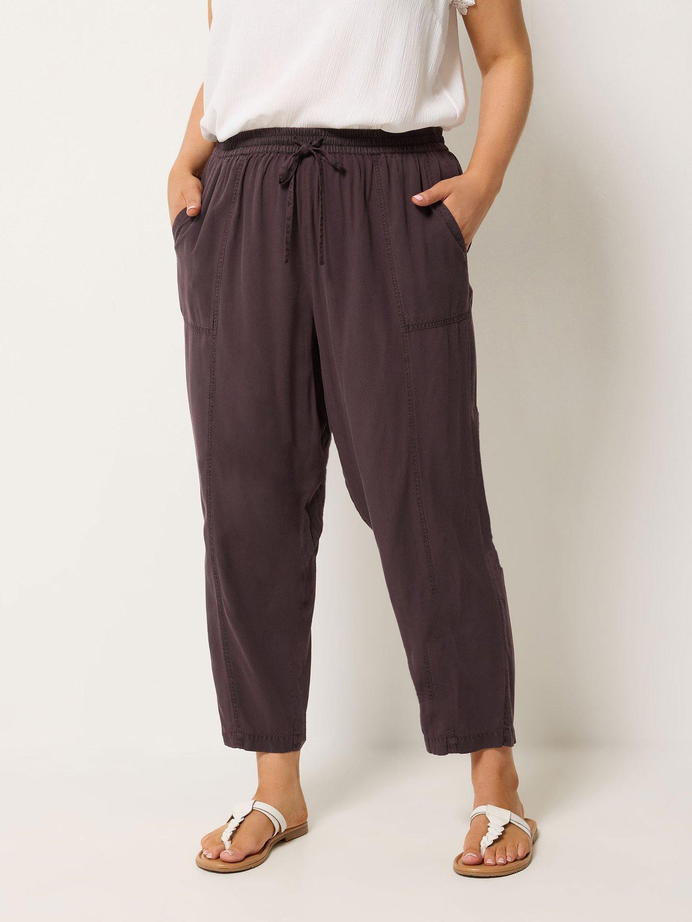 Yours Curve Chambray Barrel Leg Trousers - Purple