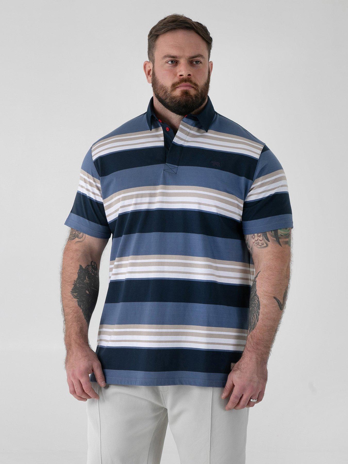 D555 Stripe Short Sleeve Rugby Polo Shirt - Navy