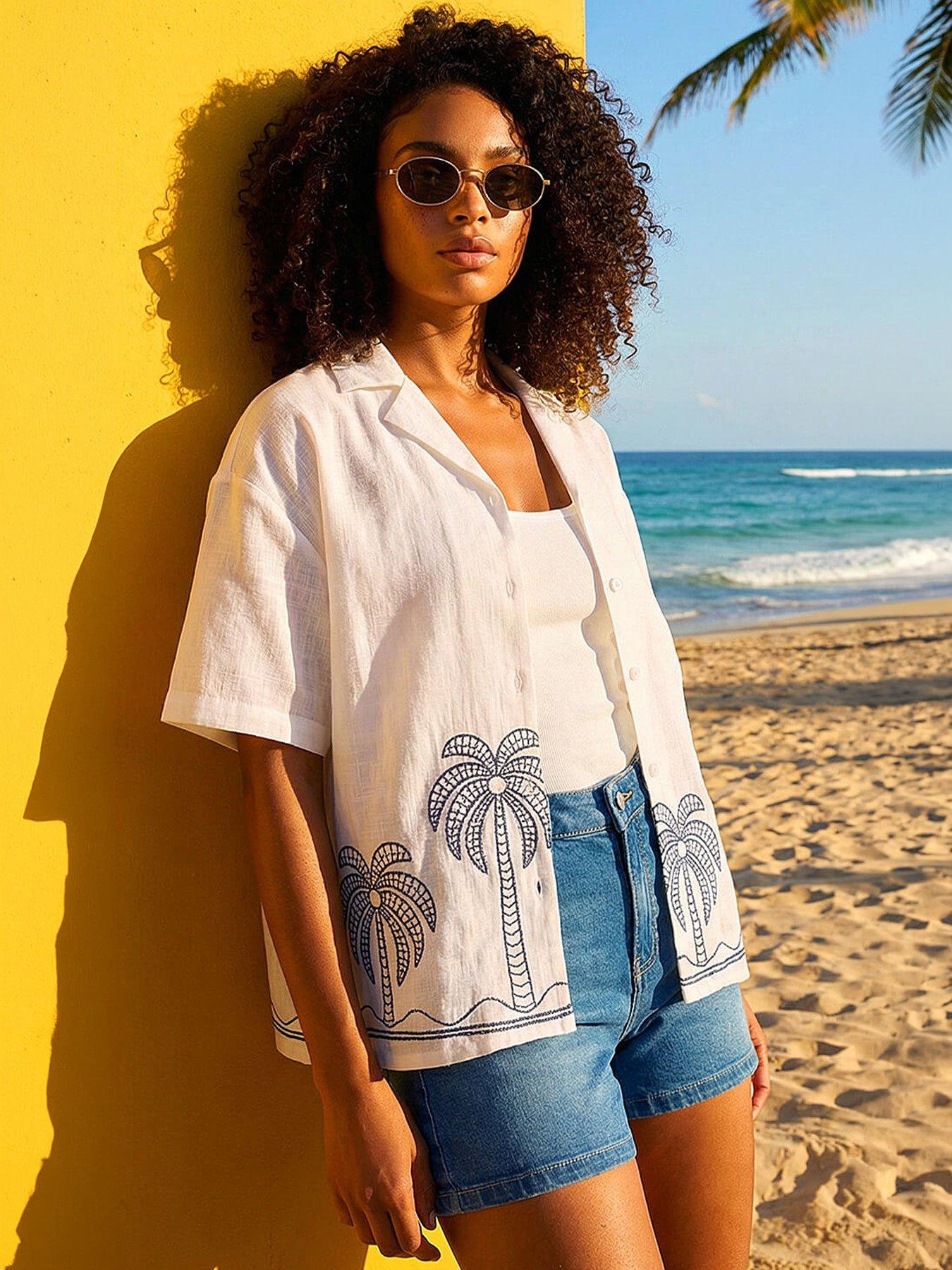 Roman Dusk Palm Embroidered Shirt