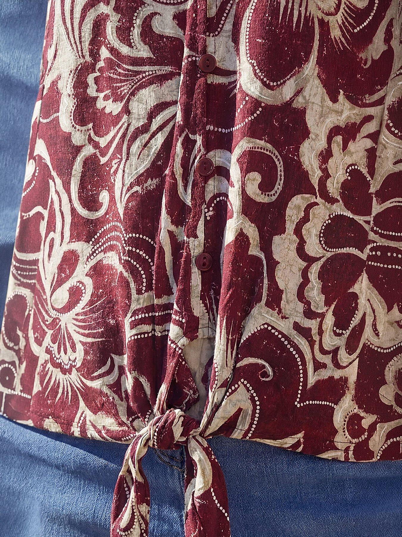 Image 2 of 4 of Roman Floral Print Tie Front V-neck Top
