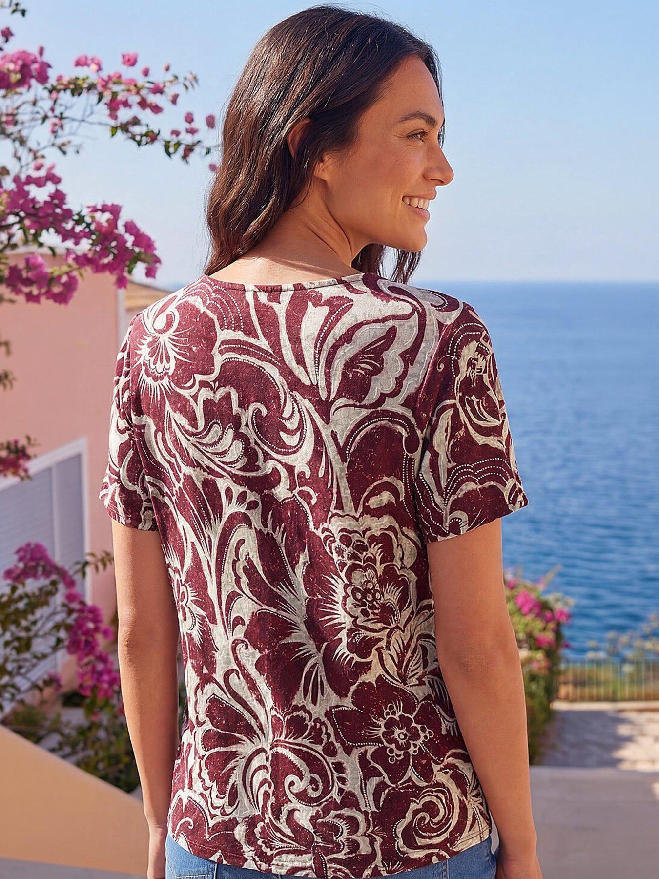 Image 3 of 4 of Roman Floral Print Tie Front V-neck Top