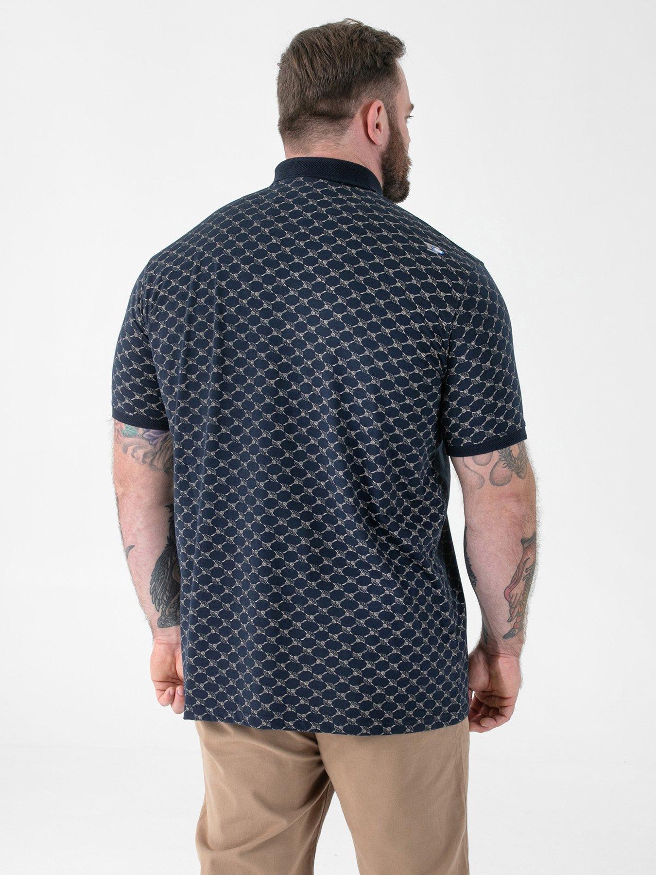 Image 2 of 6 of D555 Ao Printed Jacquard Collar And Cuff Polo Shirt With Chest Pocket - Navy