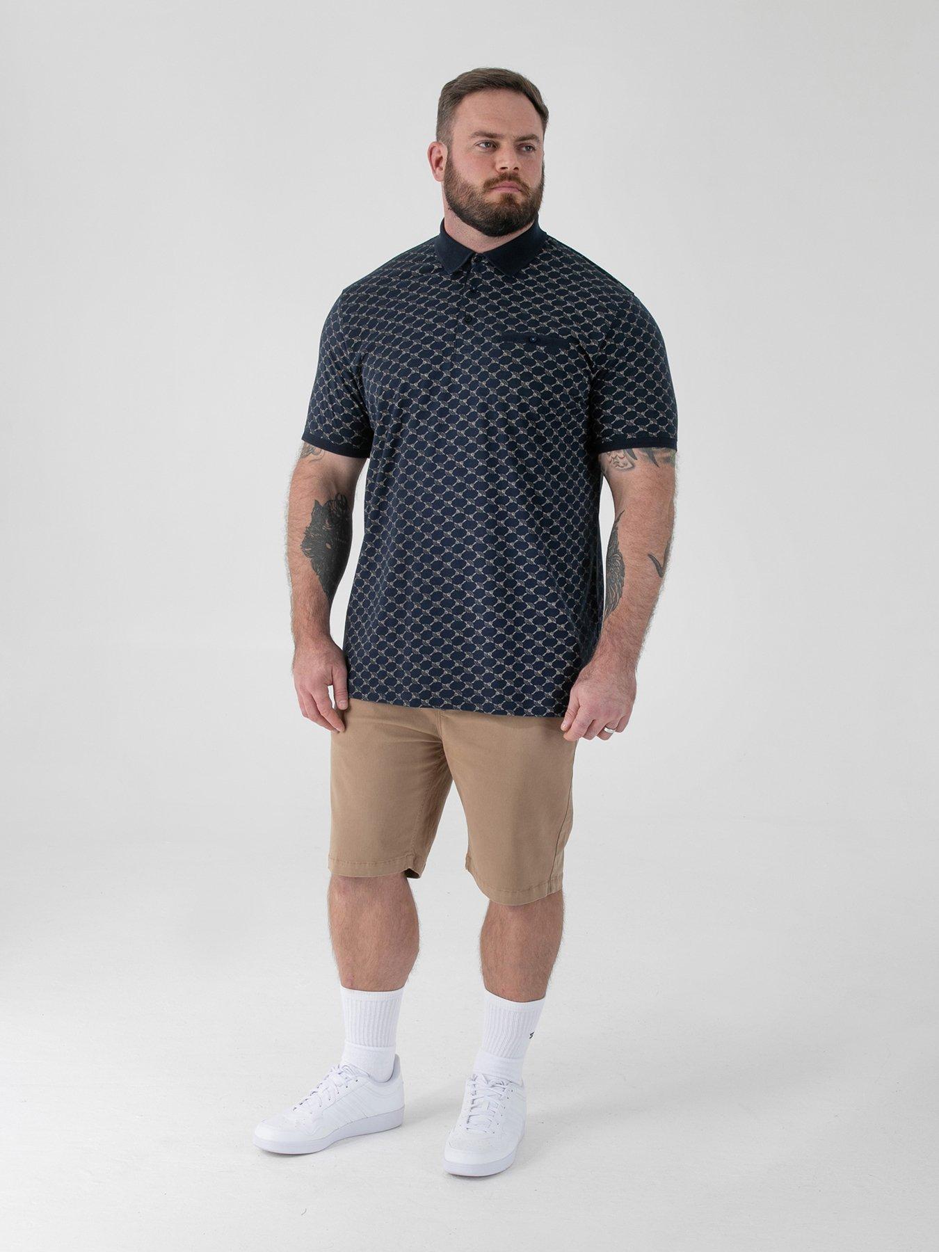 Image 3 of 6 of D555 Ao Printed Jacquard Collar And Cuff Polo Shirt With Chest Pocket - Navy