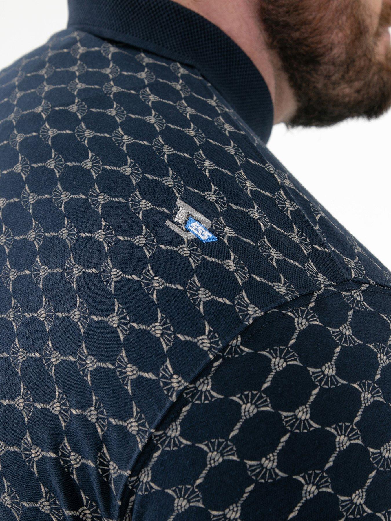 Image 5 of 6 of D555 Ao Printed Jacquard Collar And Cuff Polo Shirt With Chest Pocket - Navy
