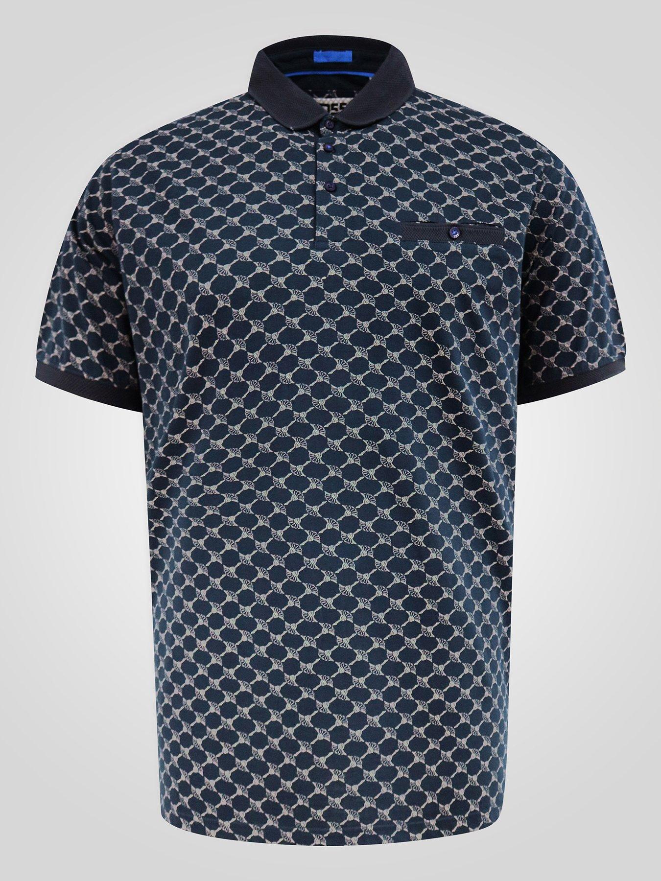 Image 6 of 6 of D555 Ao Printed Jacquard Collar And Cuff Polo Shirt With Chest Pocket - Navy