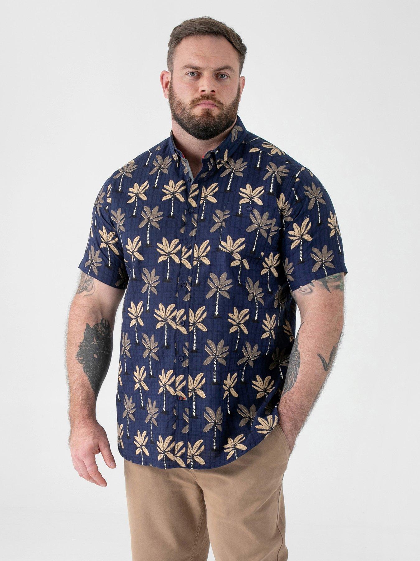 D555 D555 Printed Jacquard Short Sleeve Button Down Collar Shirt With Pocket