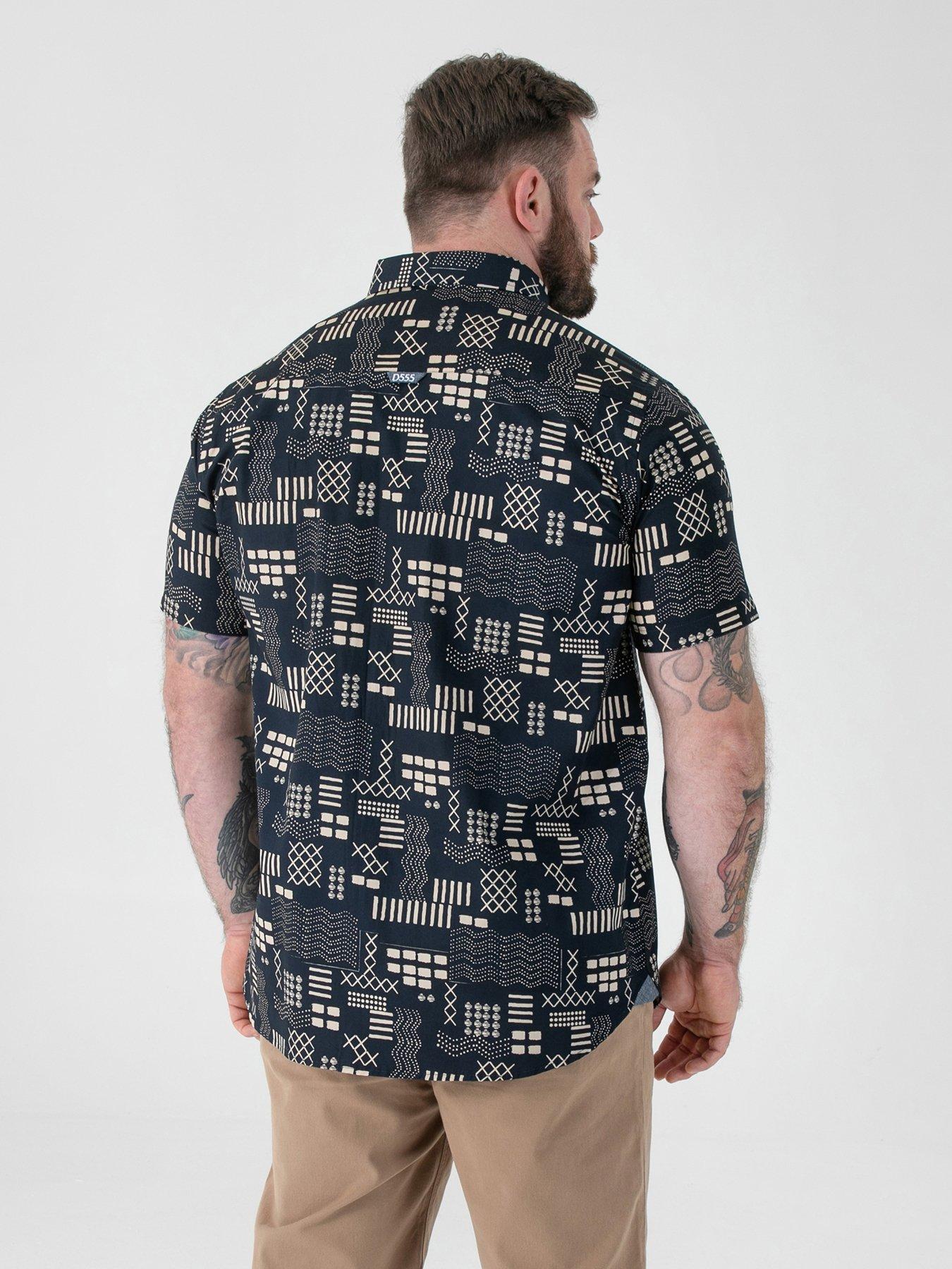 Image 2 of 6 of D555 Geometric Print Short Sleeve Button Down Collar Shirt - Navy