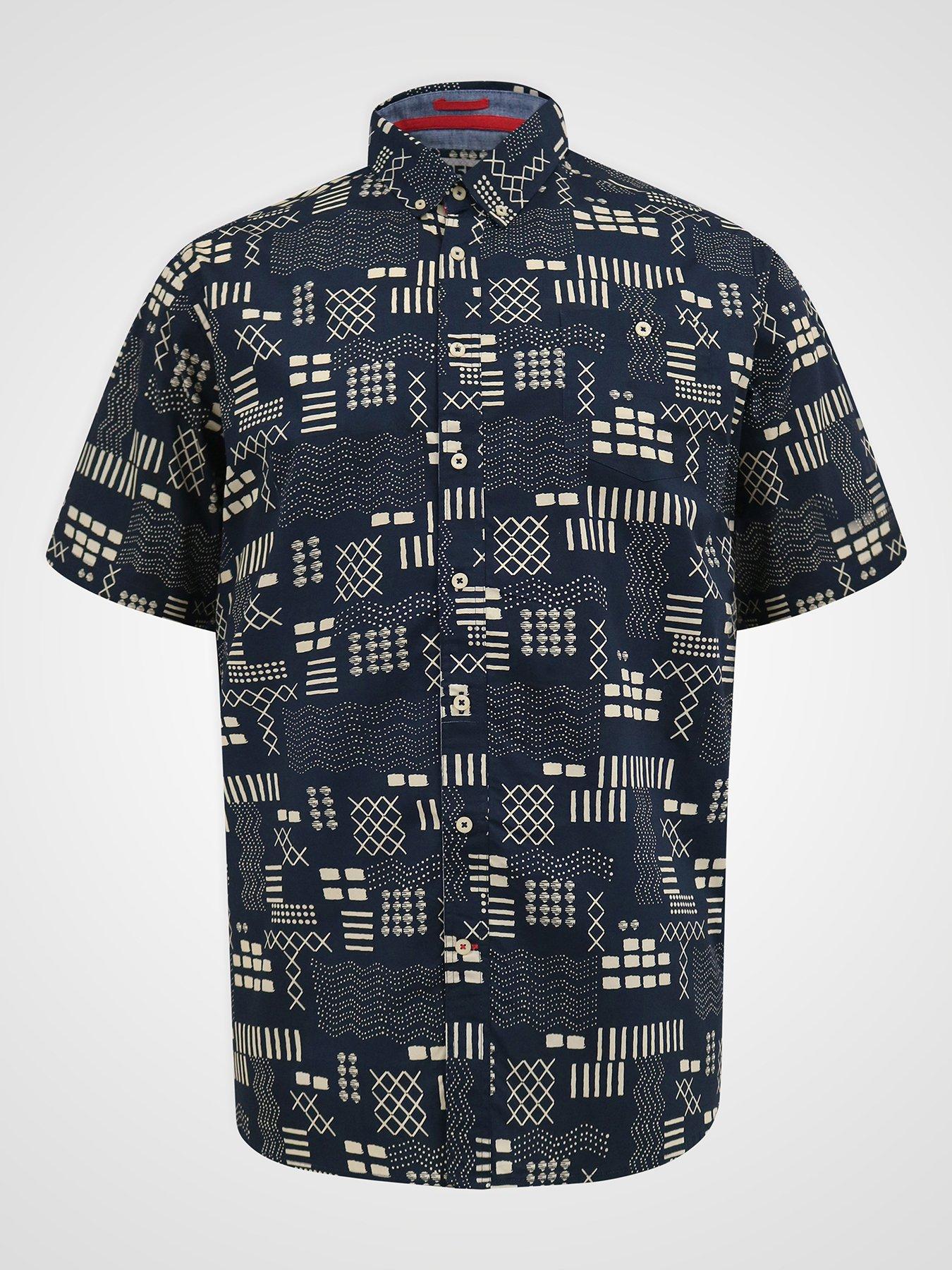 Image 6 of 6 of D555 Geometric Print Short Sleeve Button Down Collar Shirt - Navy