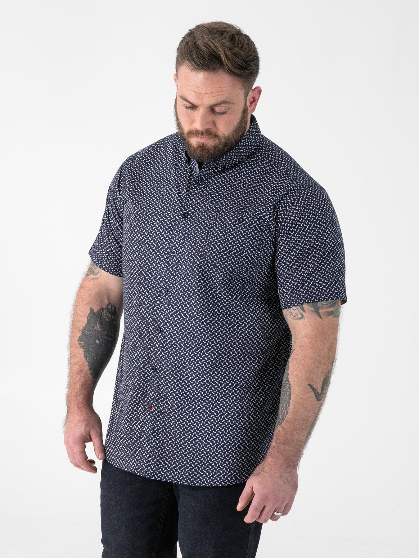 Image 1 of 6 of D555 D555 Navy Icon Print Short Sleeve Button Down Collar Shirt