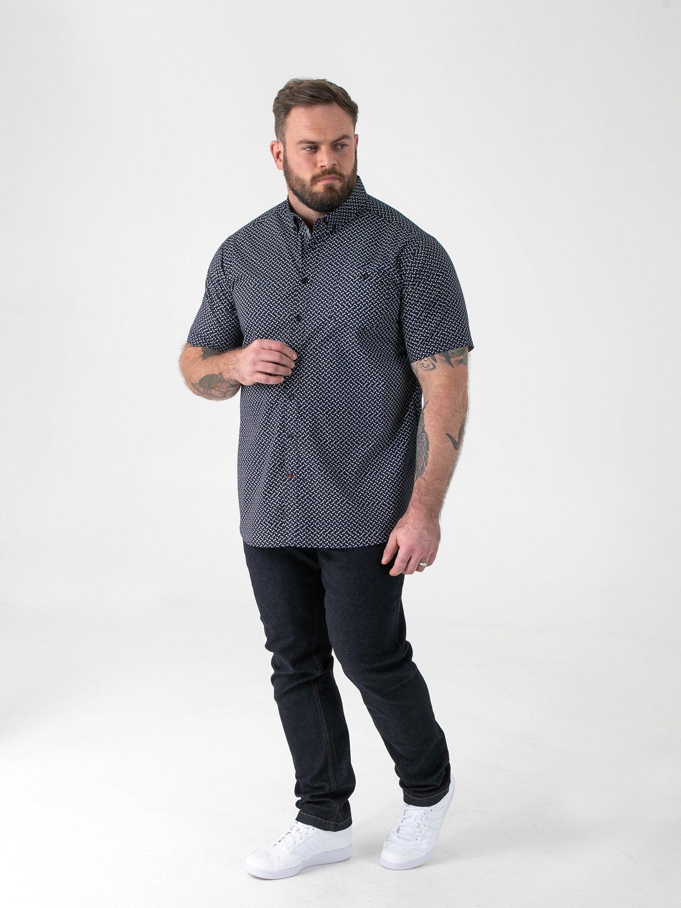 Image 3 of 6 of D555 D555 Navy Icon Print Short Sleeve Button Down Collar Shirt