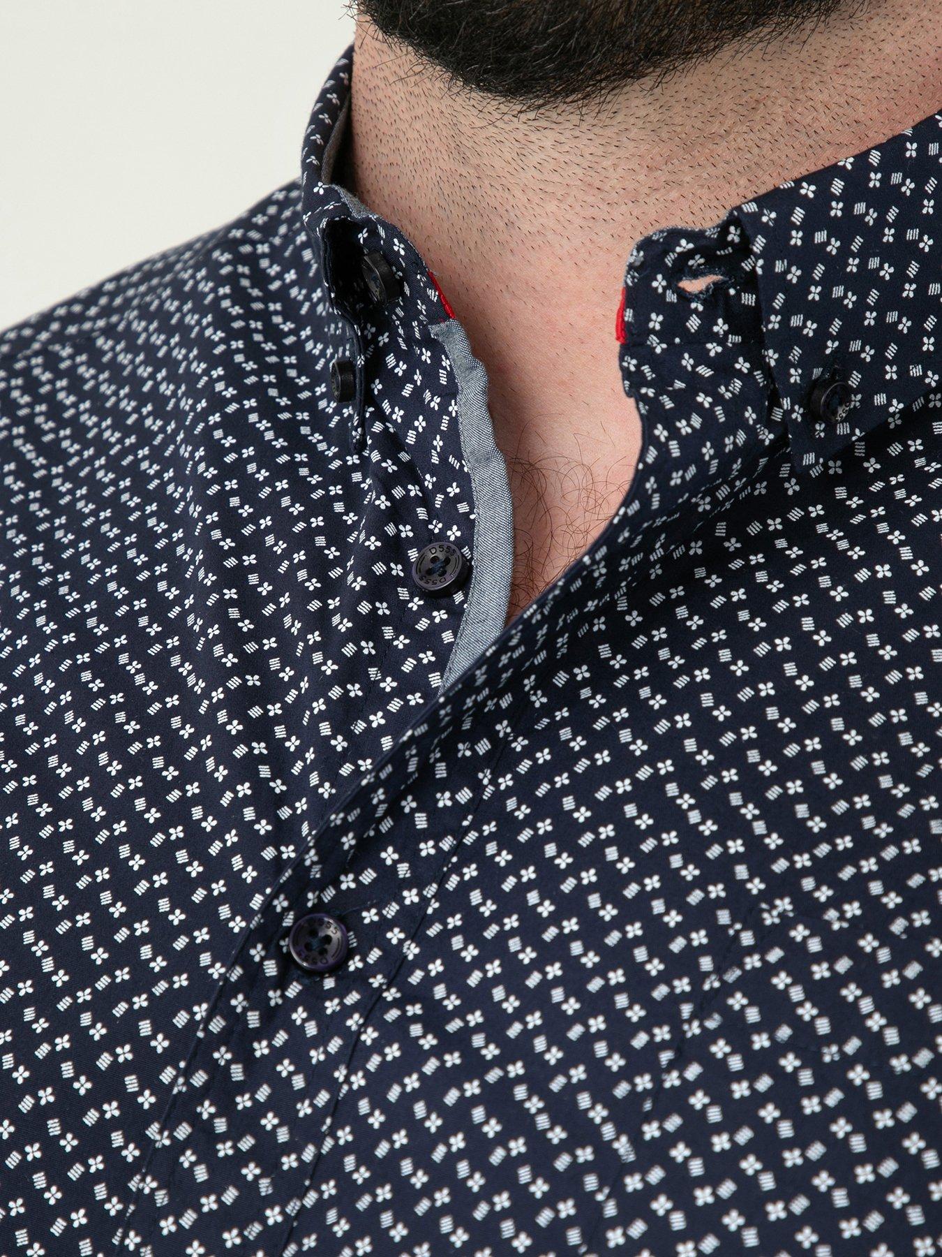Image 4 of 6 of D555 D555 Navy Icon Print Short Sleeve Button Down Collar Shirt